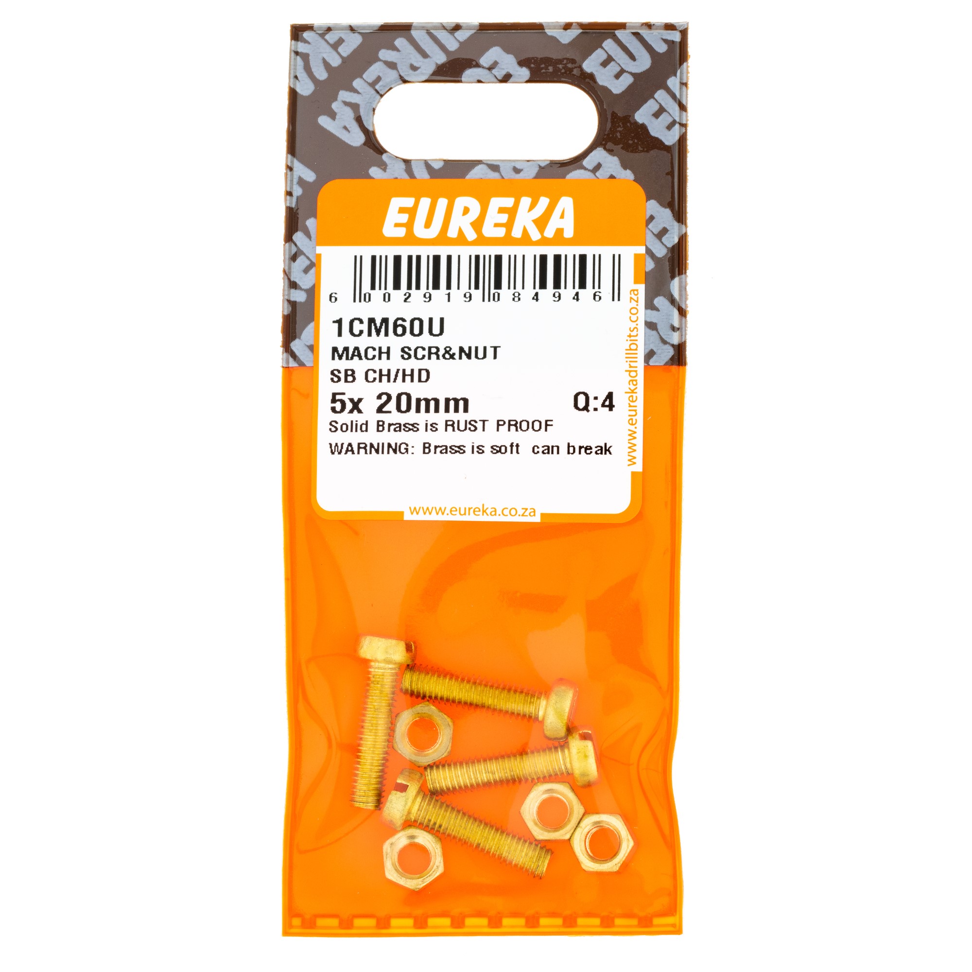 Eureka Machine Screw & Nut Cheese Head Brass 5x 20mm ( 4) 1CM60U