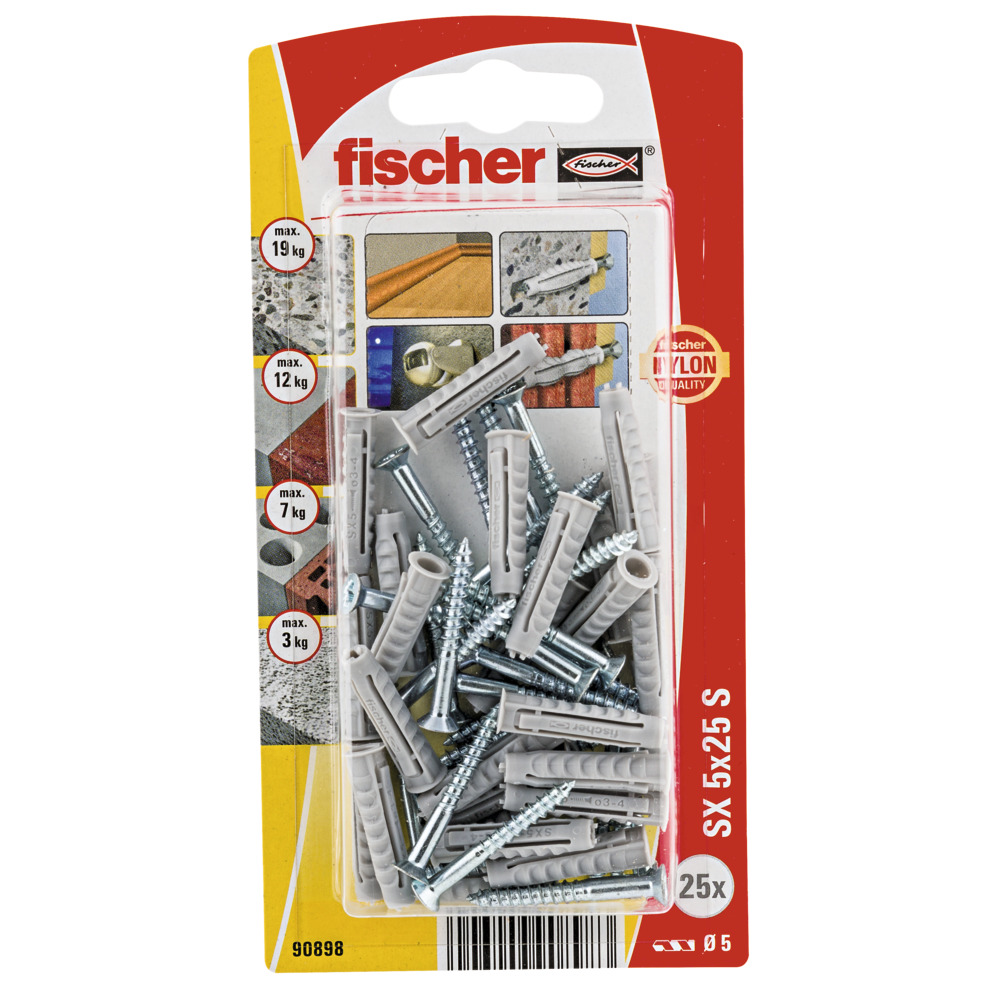 Fischer Plug SX & Screw Countersink SX 5x25 GKS K (25) 90899