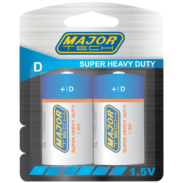 Major Tech Battery Heavy Duty D 1.5V (2) R20P-BP2G
