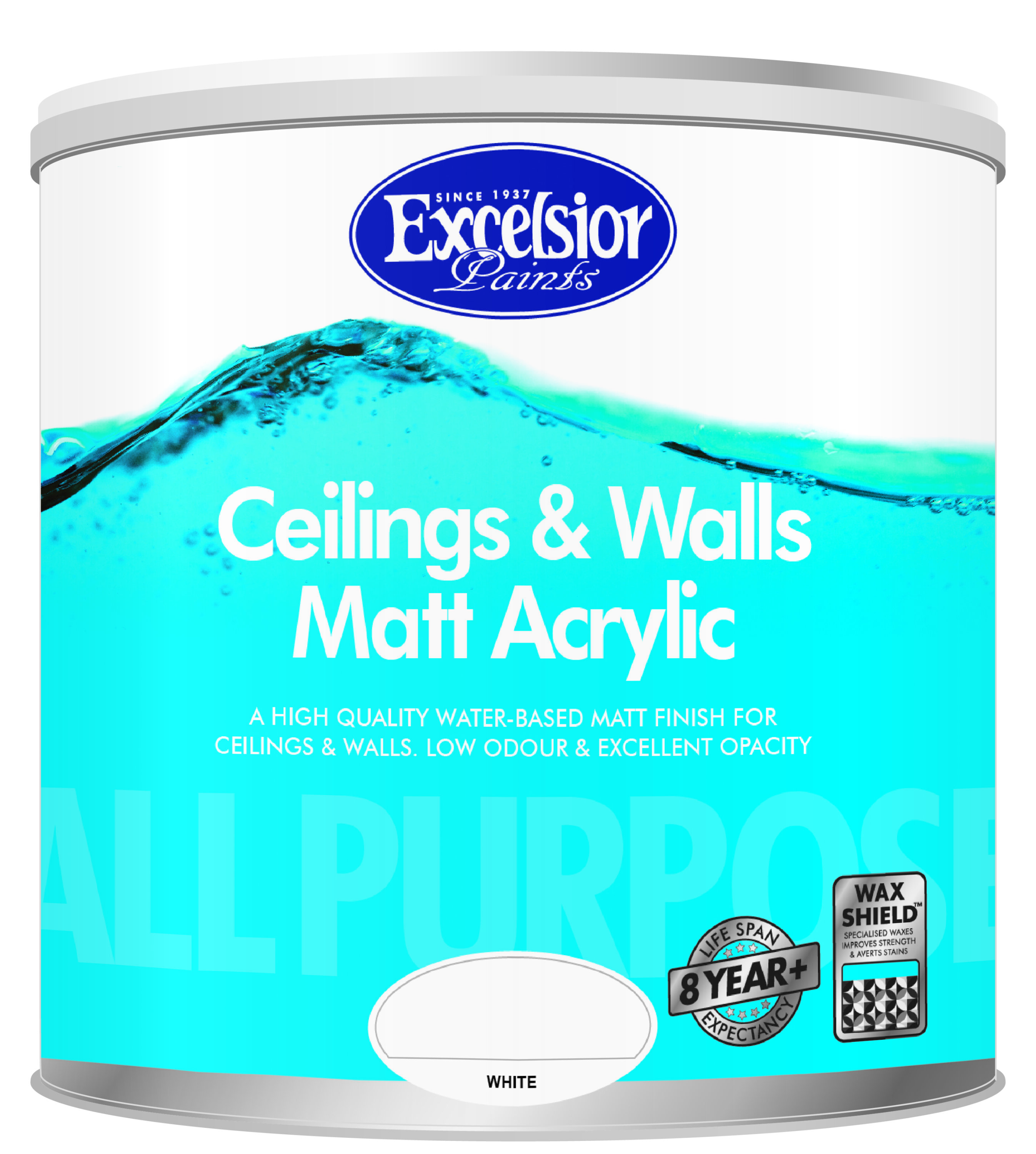 Excelsior All Purpose Water-Based Paint Matt Acrylic White 1l