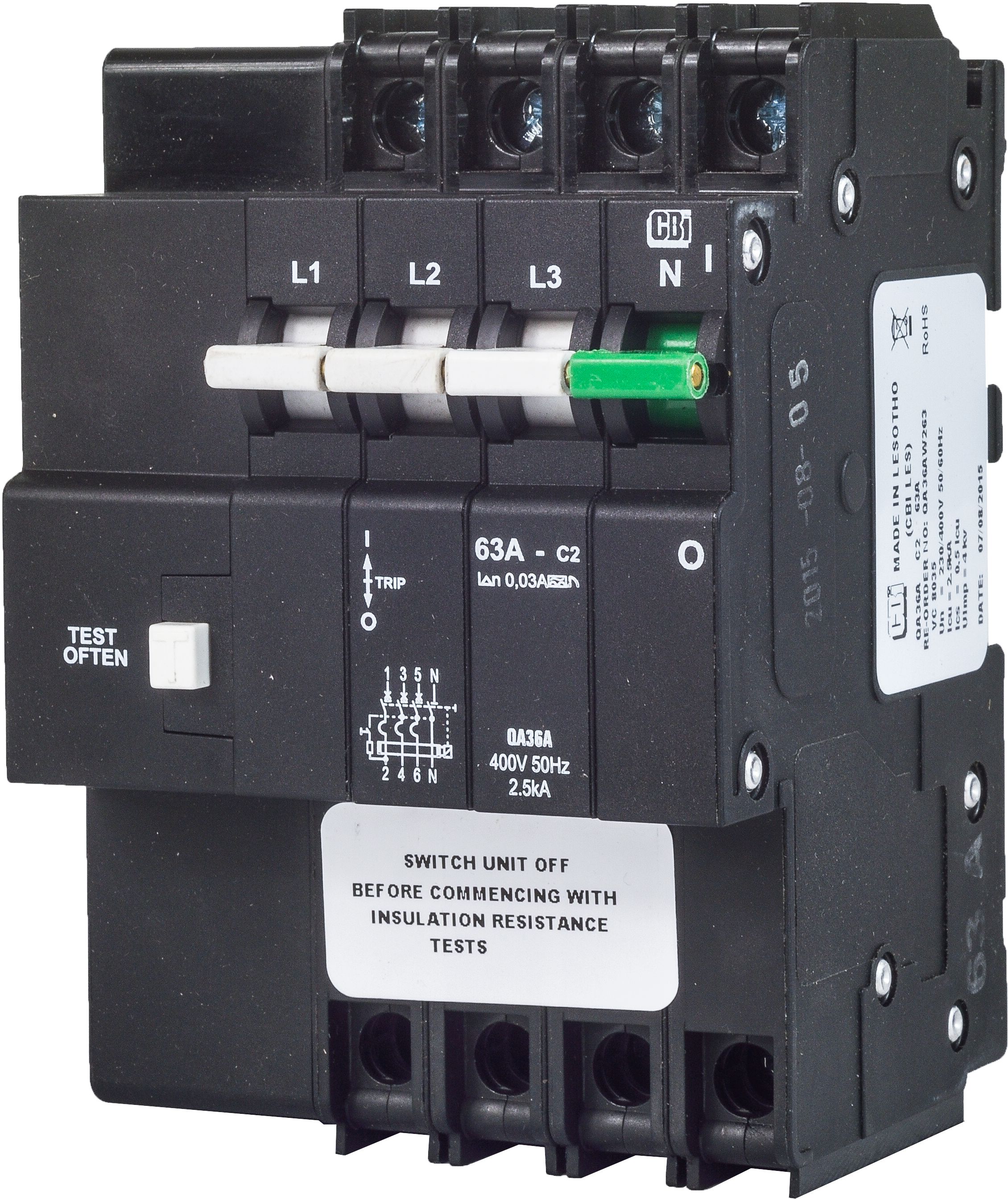 CBI Earth Leakage 63A 3ka 3Pole + N QA36AW