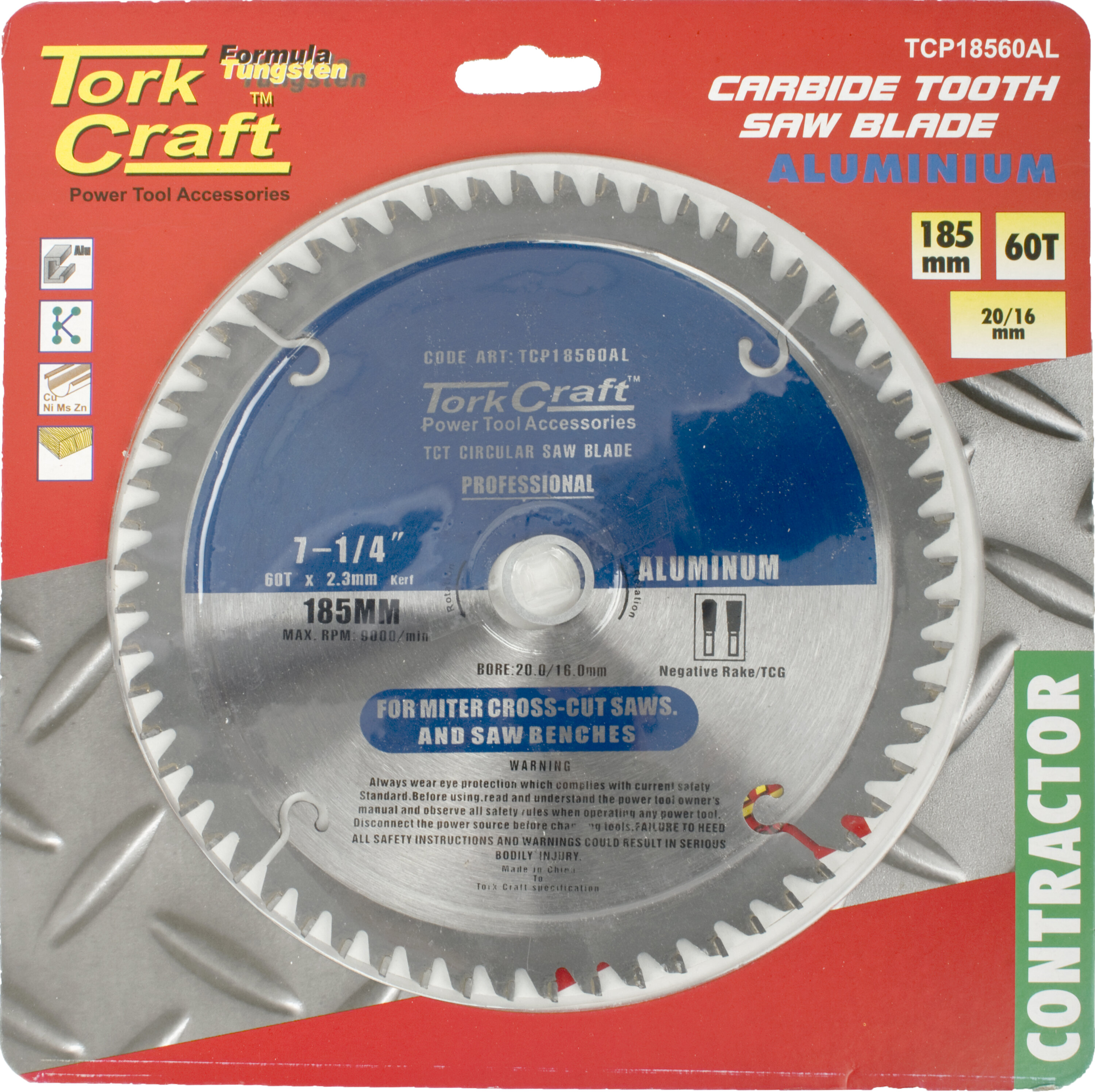 Tork Craft Blade Circular Saw TCT 185x 60T 20/16 Cont Alum TCP18560AL