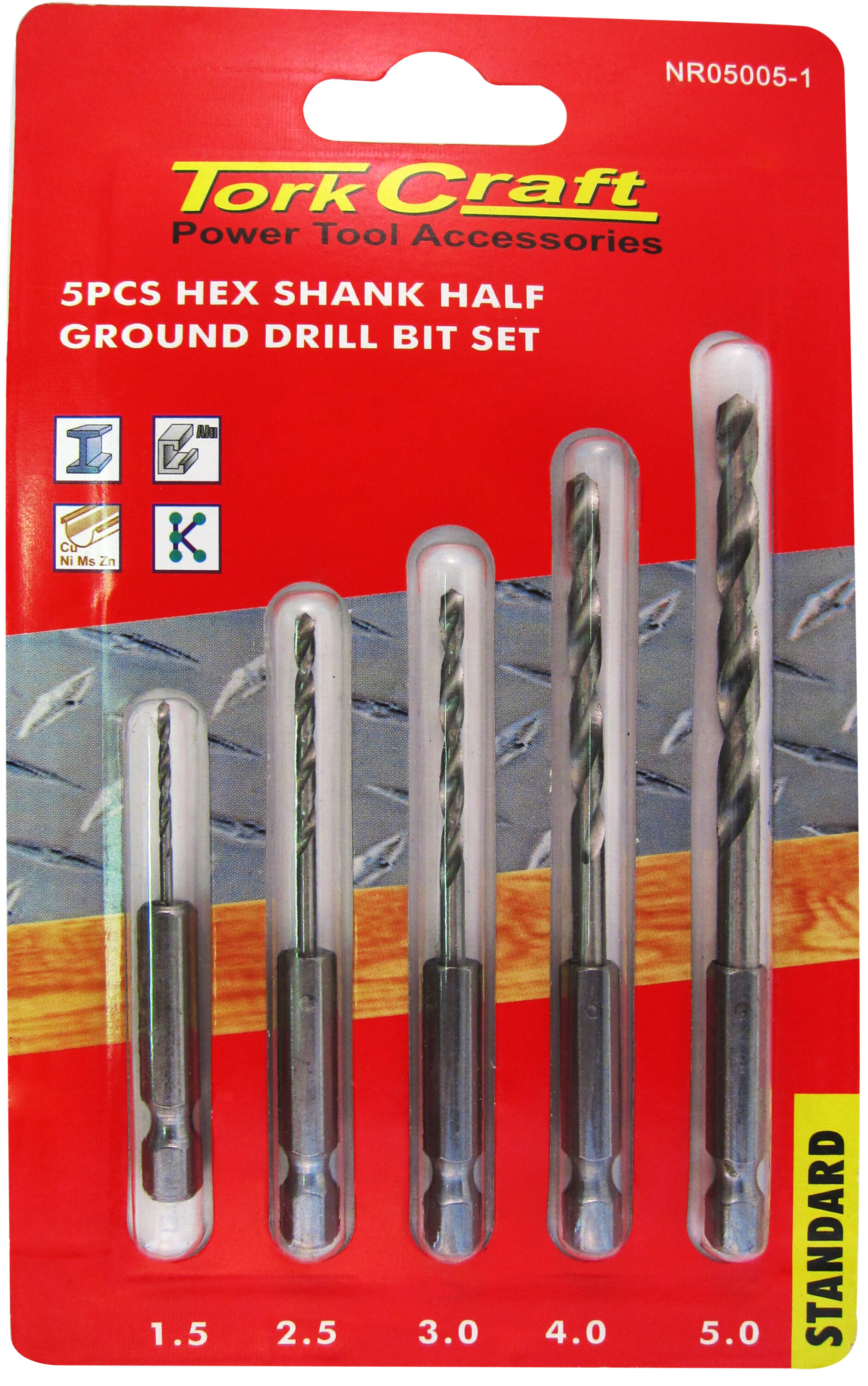Drill Bit Set 5Pce Half Ground Polished Hex Shank NR05005-0