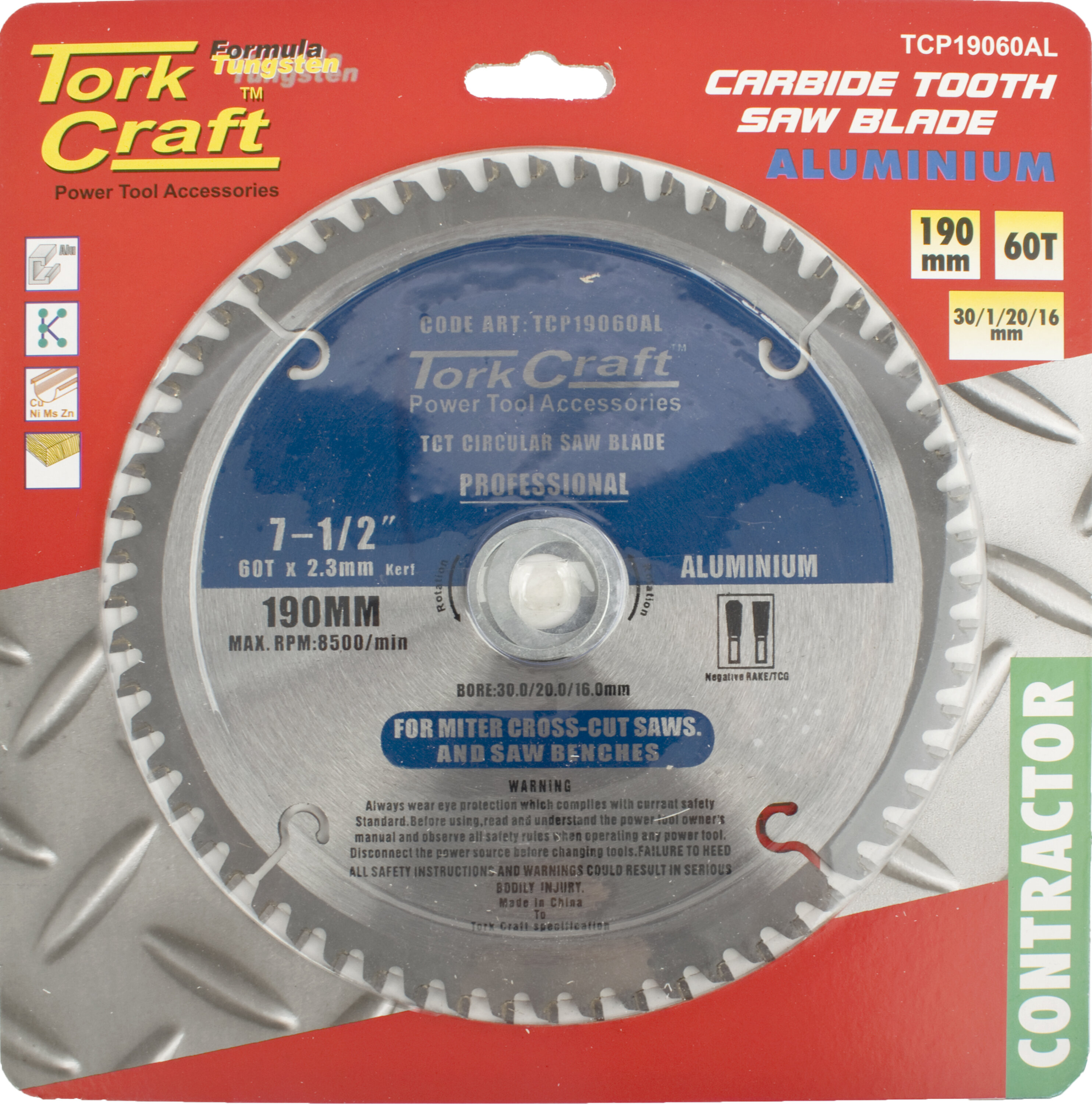 Tork Craft Blade Circular Saw TCT 190x60T 30/20/16 Aluminium TCP19060A