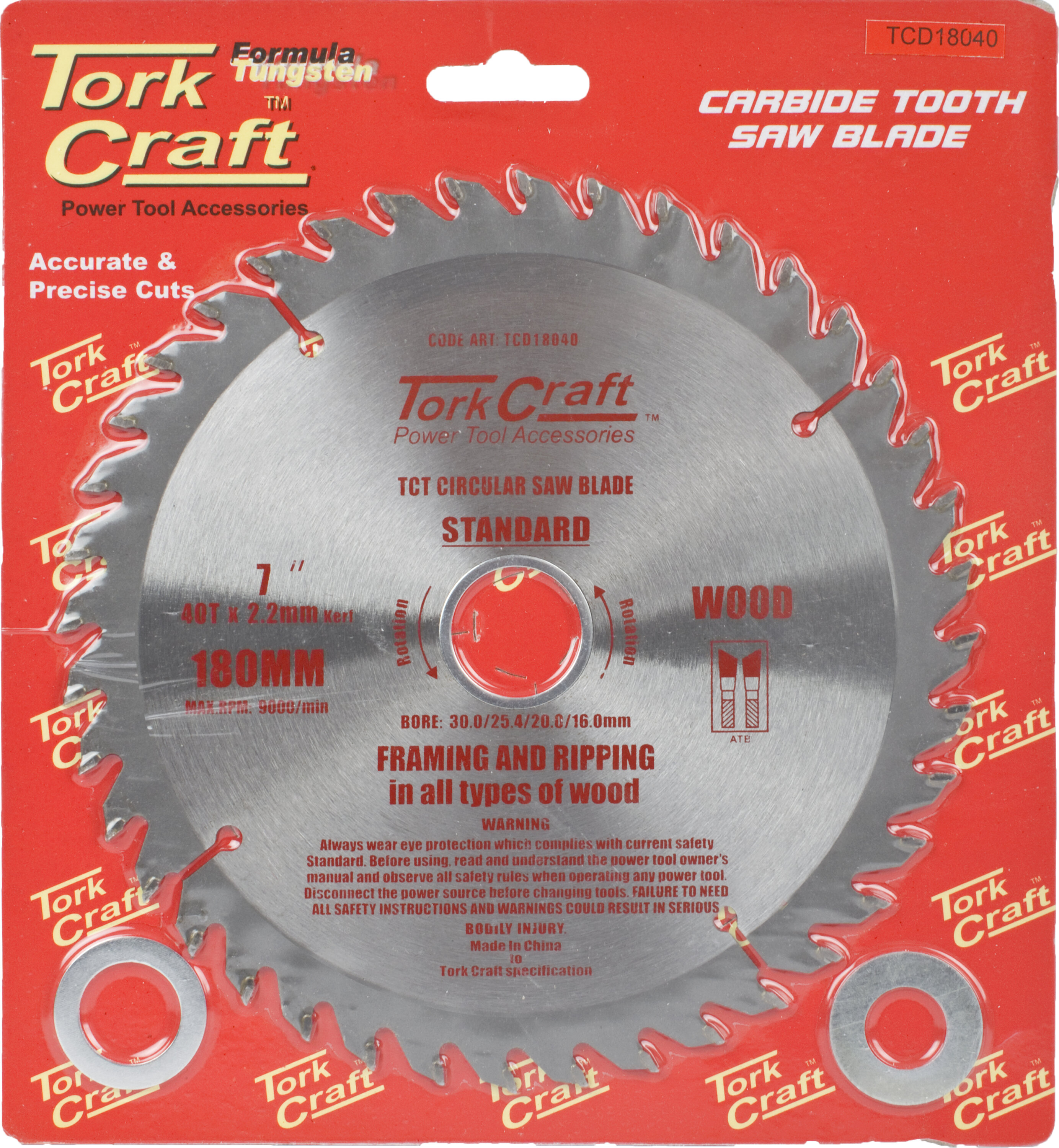 Tork Craft Blade Circular Saw G.P 180x 40T 30/20/16 TCD18040