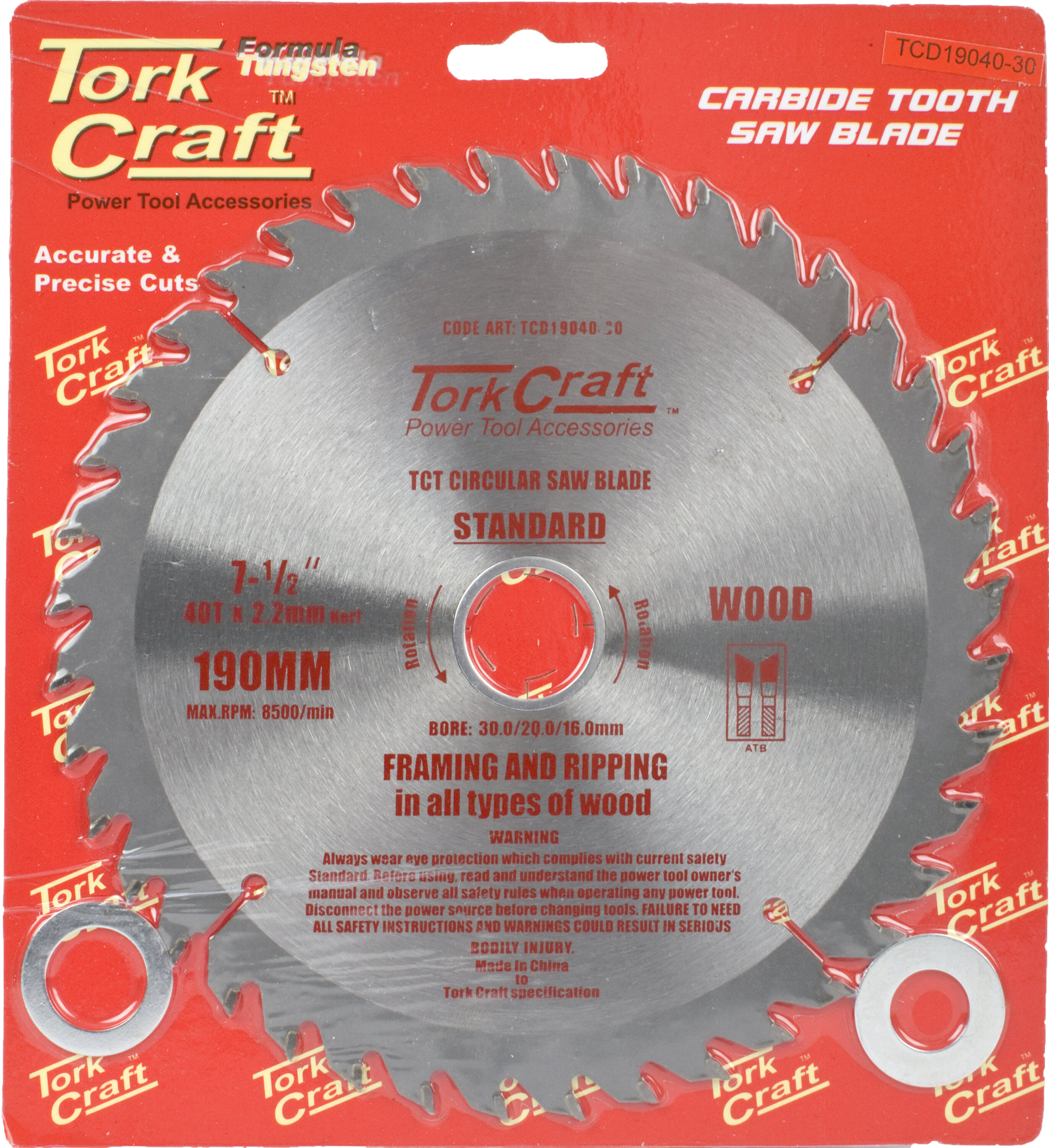 Tork Craft Blade Circular Saw G.P 190x 40T 30/20/16 TCD19040-30