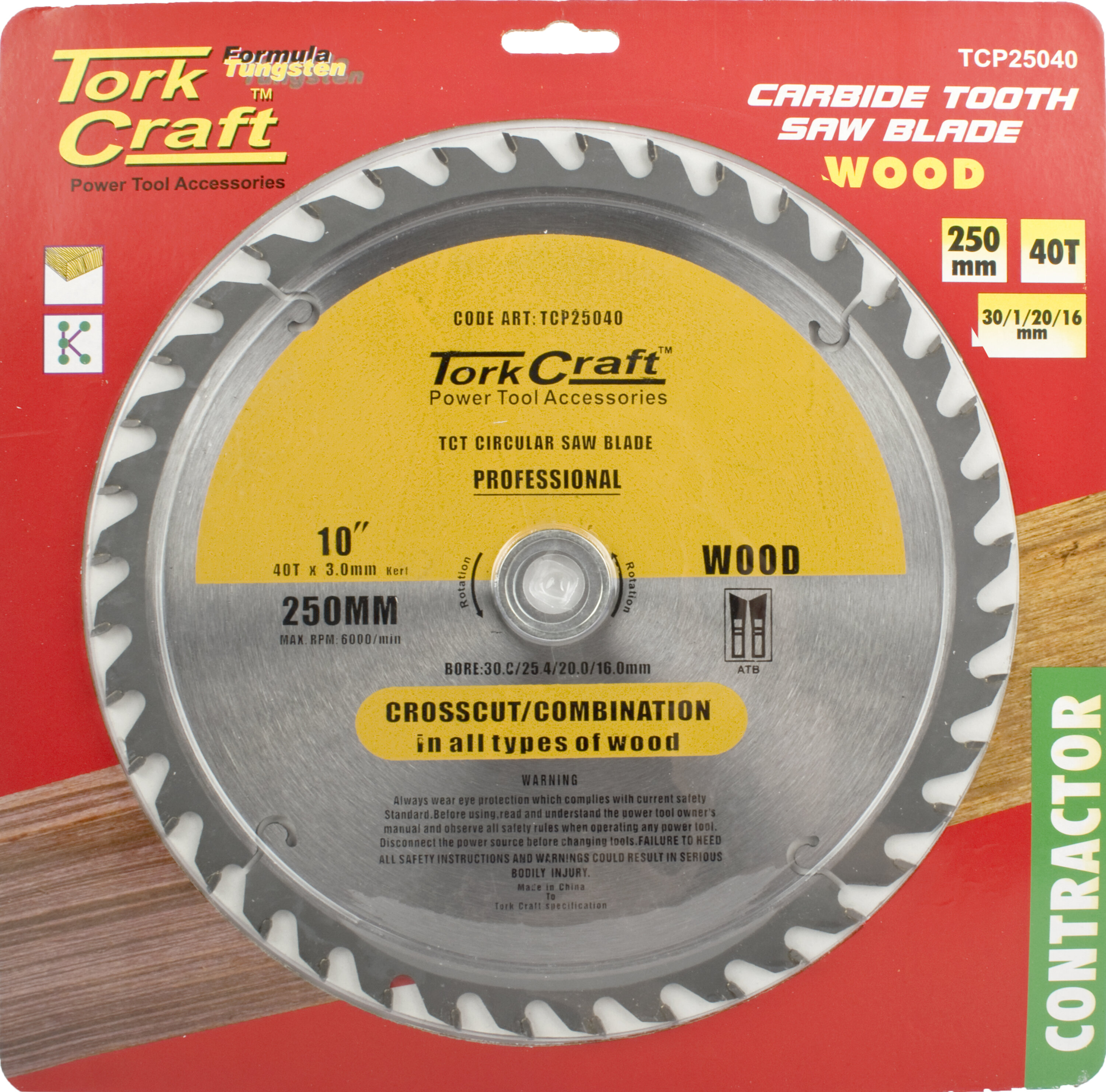 Tork Craft Blade Circular Saw TCT 250x 40T 30/1/20/16 Contractor