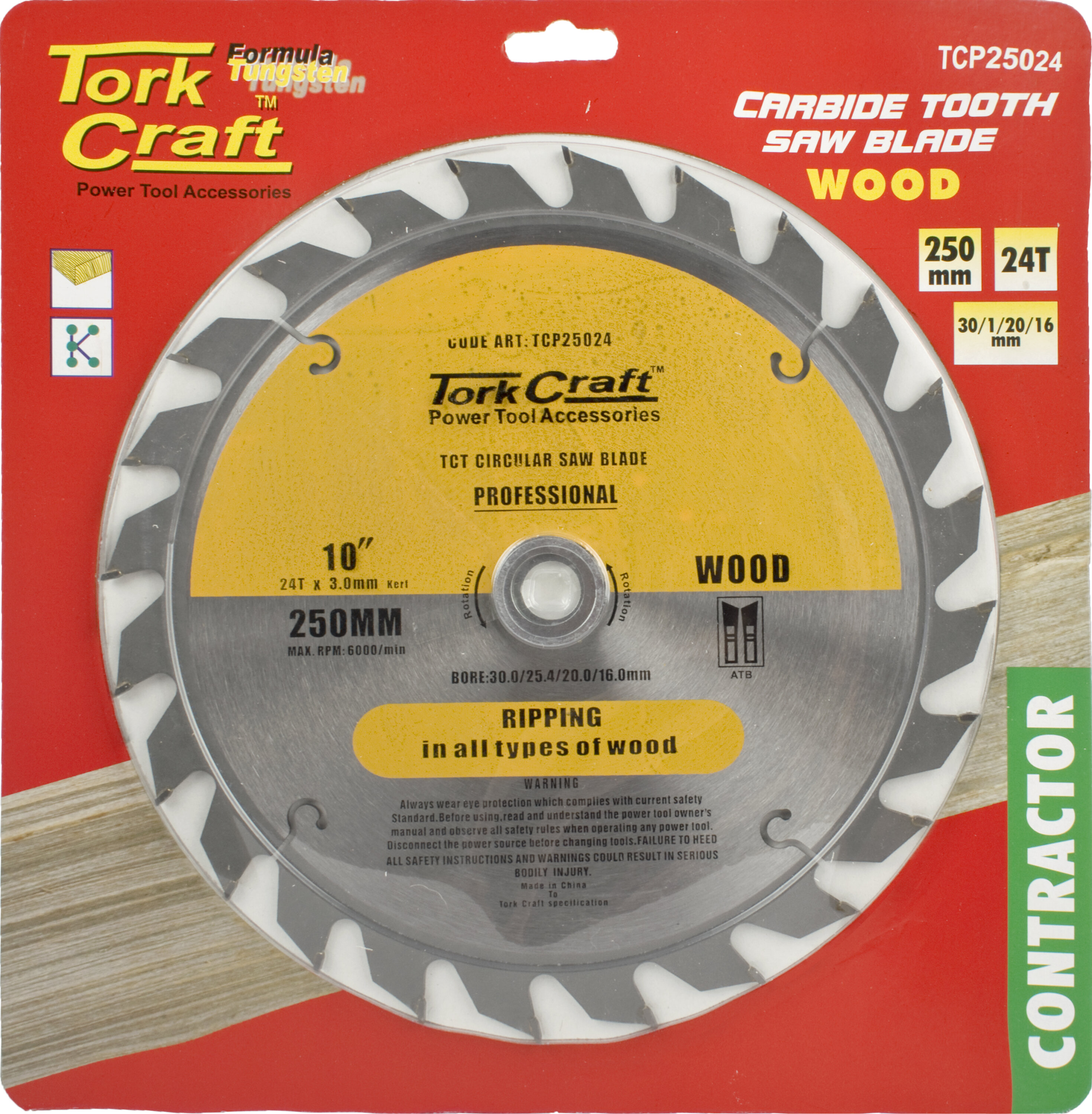 Tork Craft Blade Circular Saw TCT 250x 24T 30/16 Contractor TCP25023