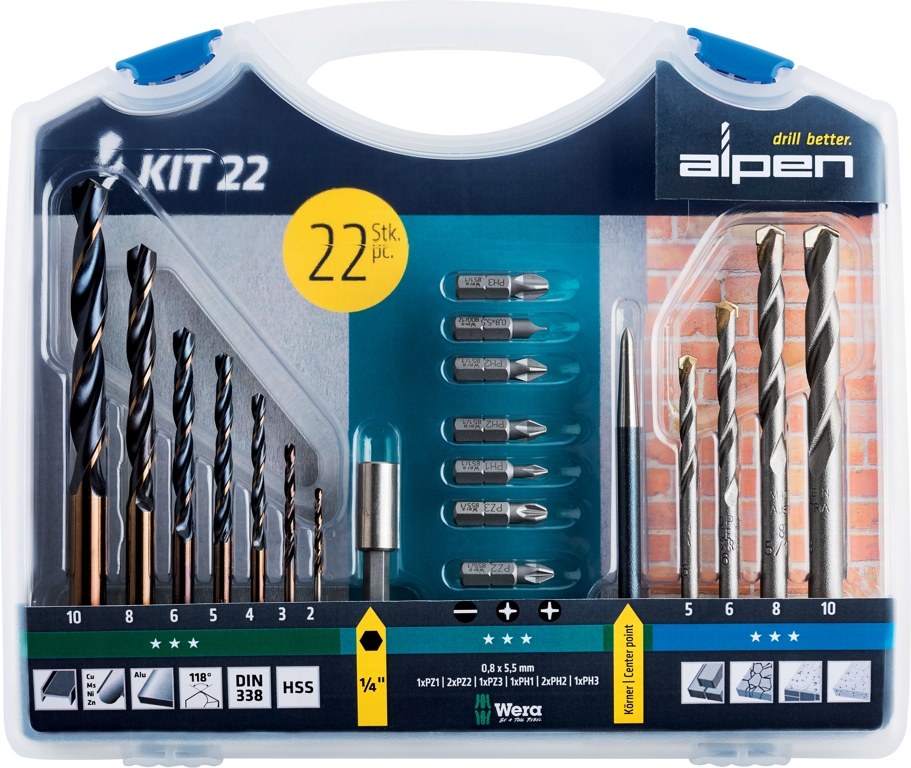 Drill Bit Set Combination Screwdrive Bits Kit22 Alpen ALP KIT22