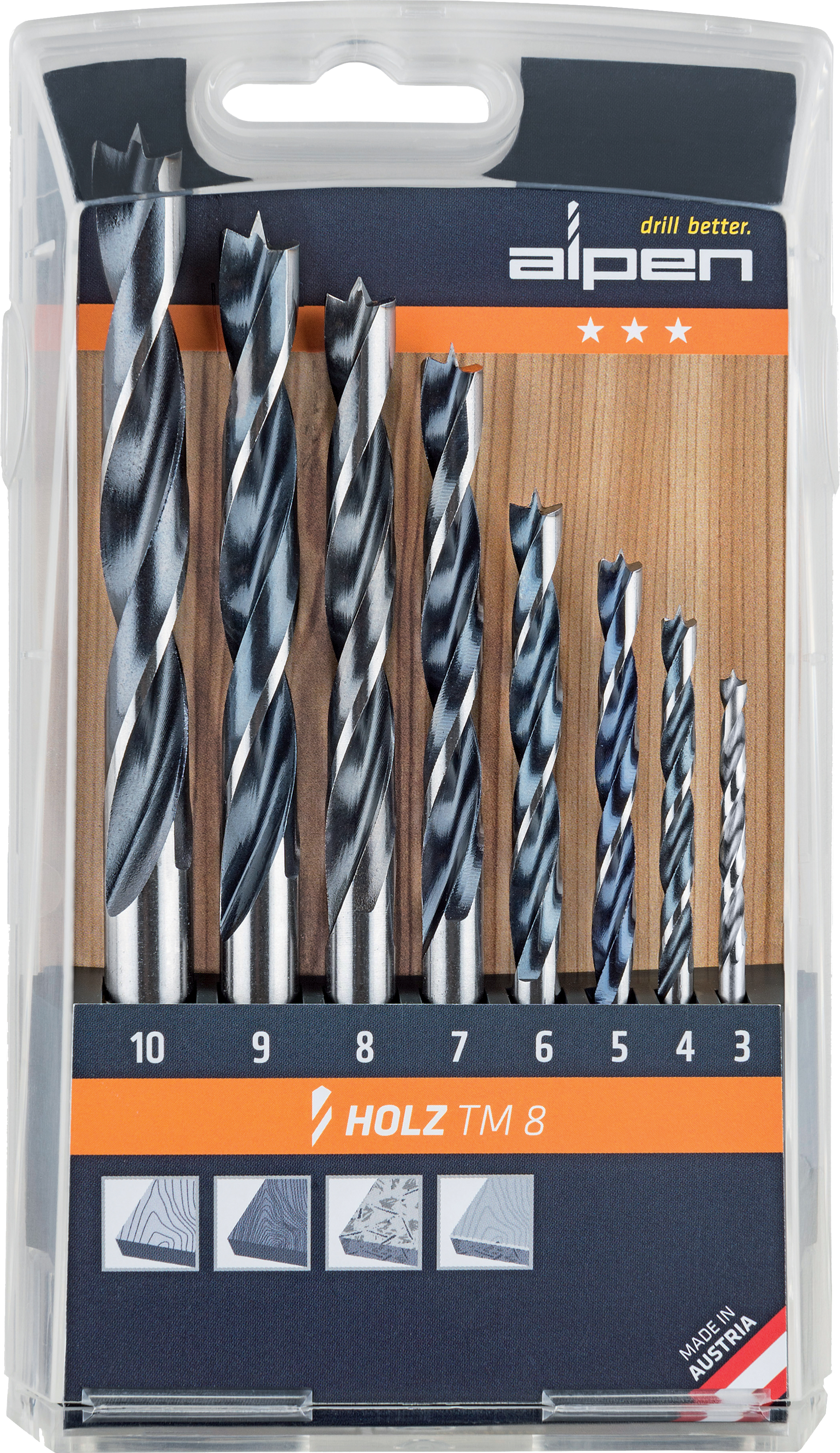 Drill Bit Wood Set 3-10mm x 1mm 8Pce ALP TM8