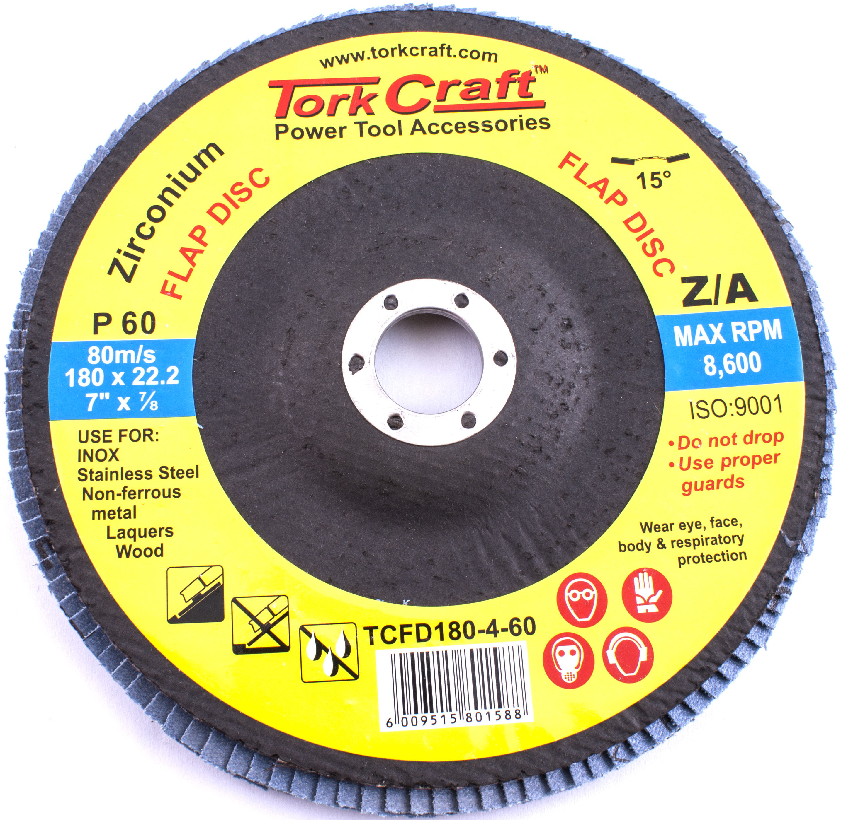 Tork Craft Flap Disc 180mm 15deg angle 60g TFCD180-4-60