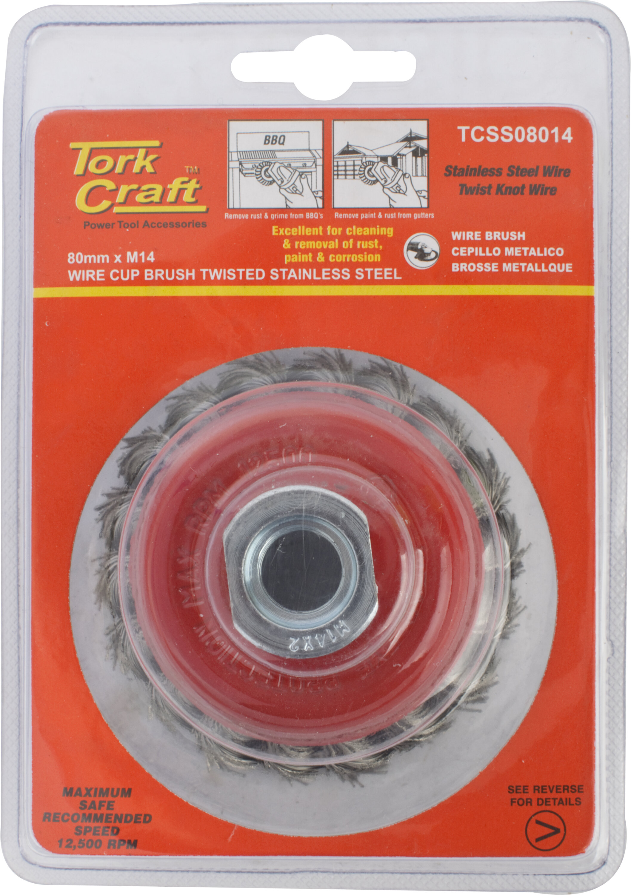 Stainless Steel Brush Cup Knotted 80 x M14 TCSS08014