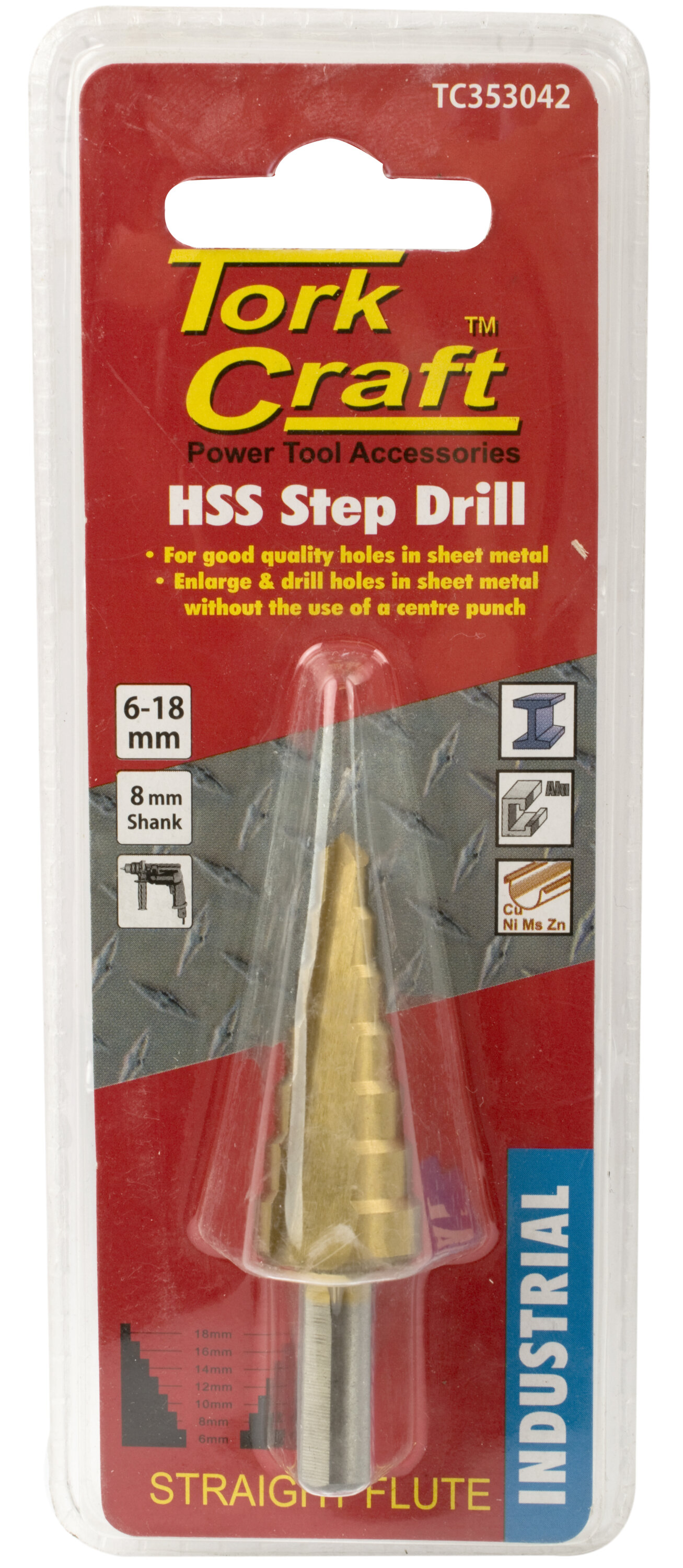 Tork Craft Step Drill HSS 10.0mm Shank 6-18mm x 2mm TC353042