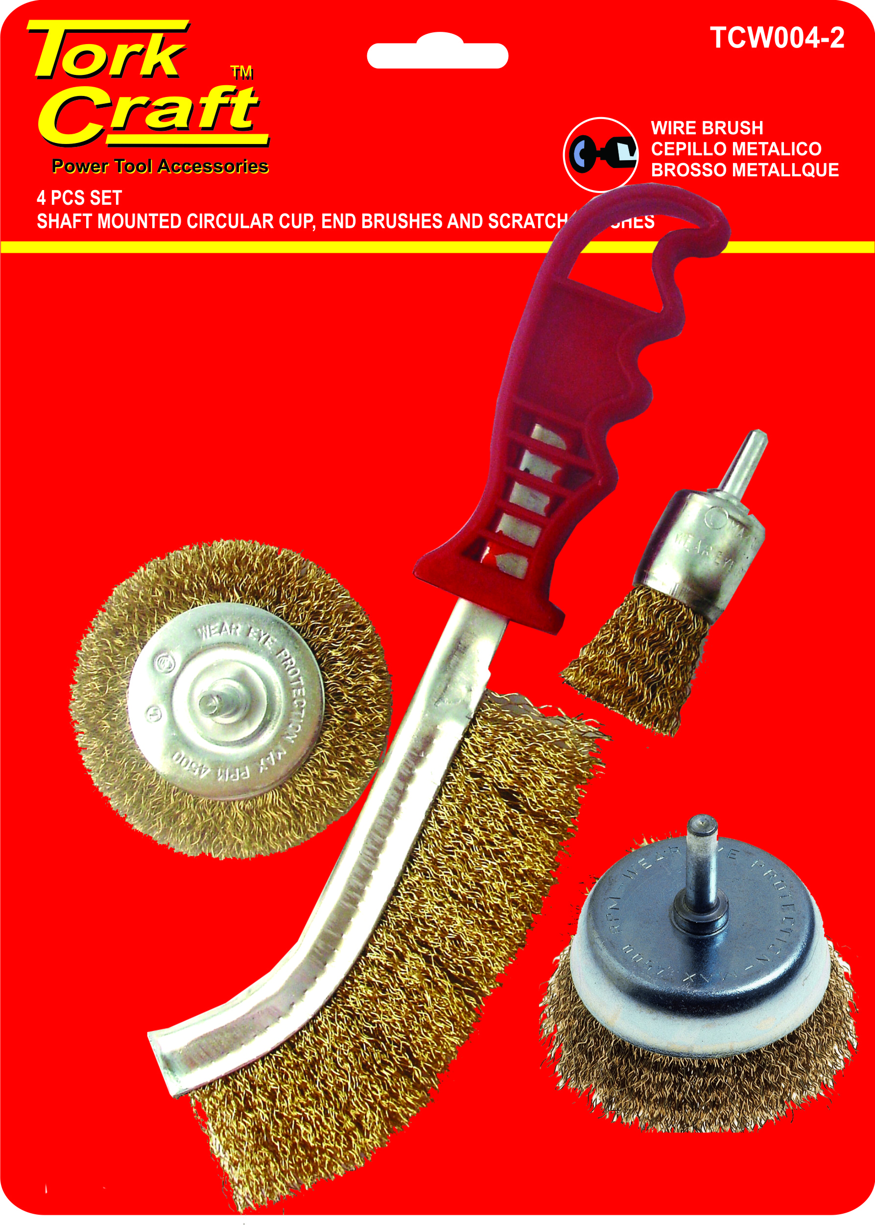 Tork Craft Wire Brush Set 4Pce With Hand Brush TCW004-2