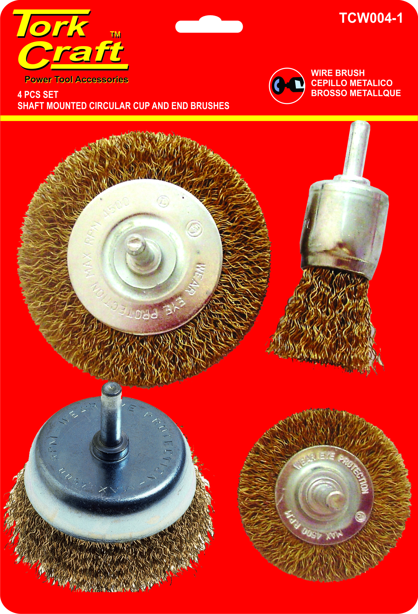 Tork Craft Wire Brush Set 4Pce With Shaft TCW004-1