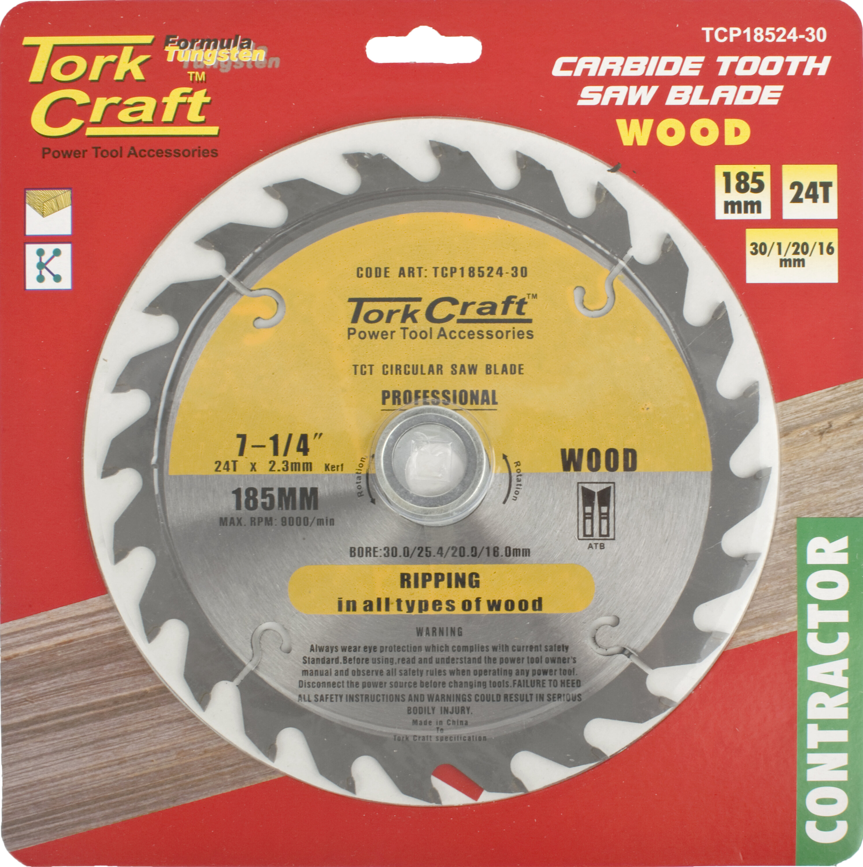 Blade Circular Saw 185x 24T 30/20/16/1 Contractor Tcp18524-29