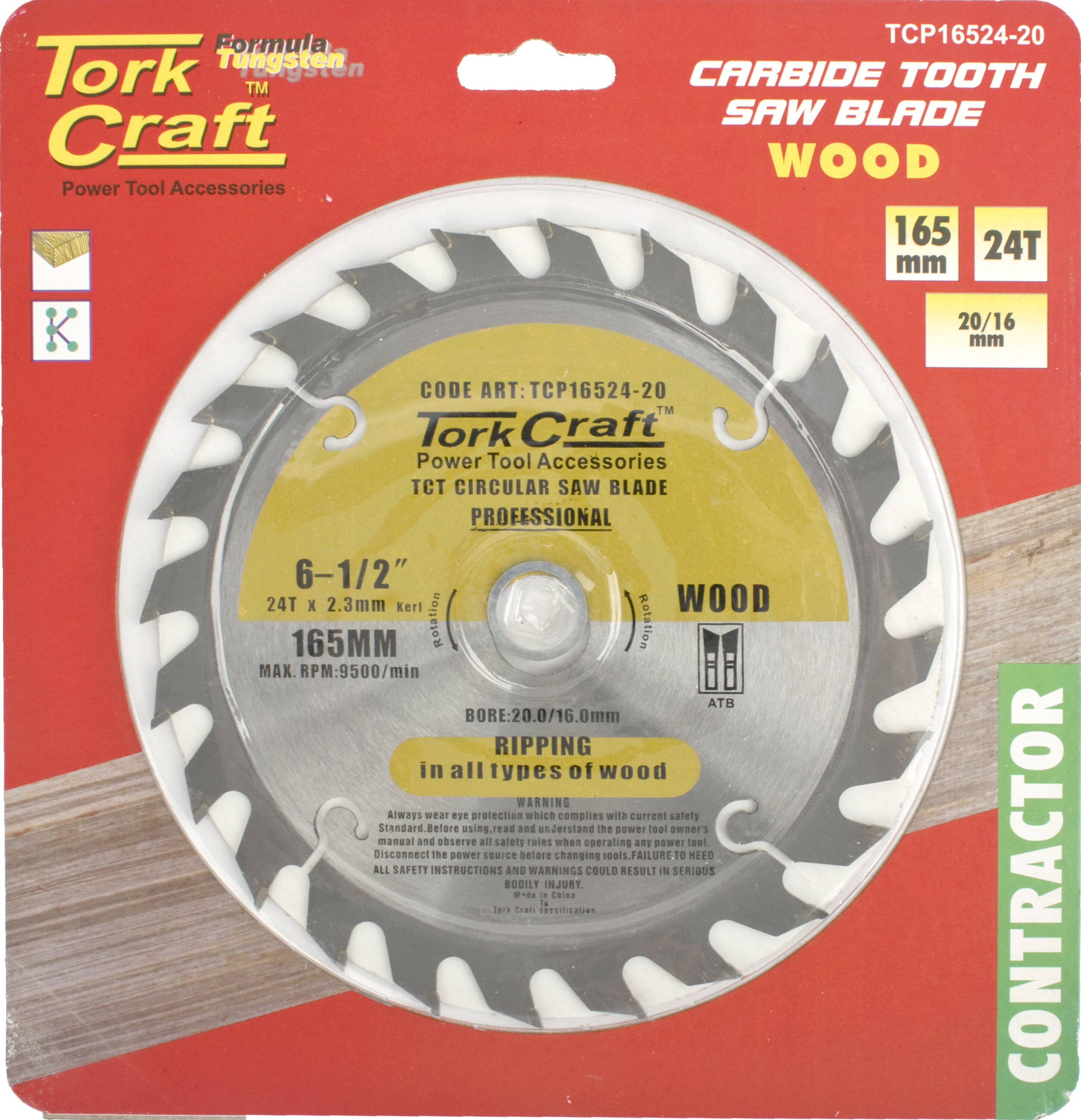 Tork Craft Blade Circular Saw TCT 165x 24T 20/16 Contractor TCP16524-2