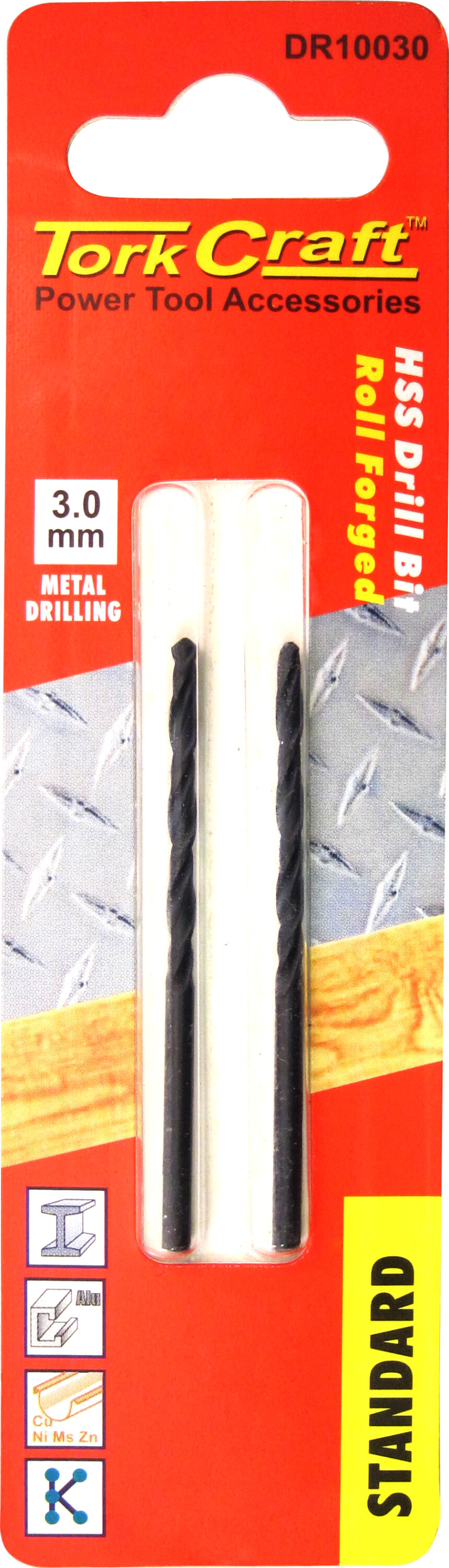 Tork Craft Drill Bit HSS Standard 3.0mm ( 2) Card DR10030