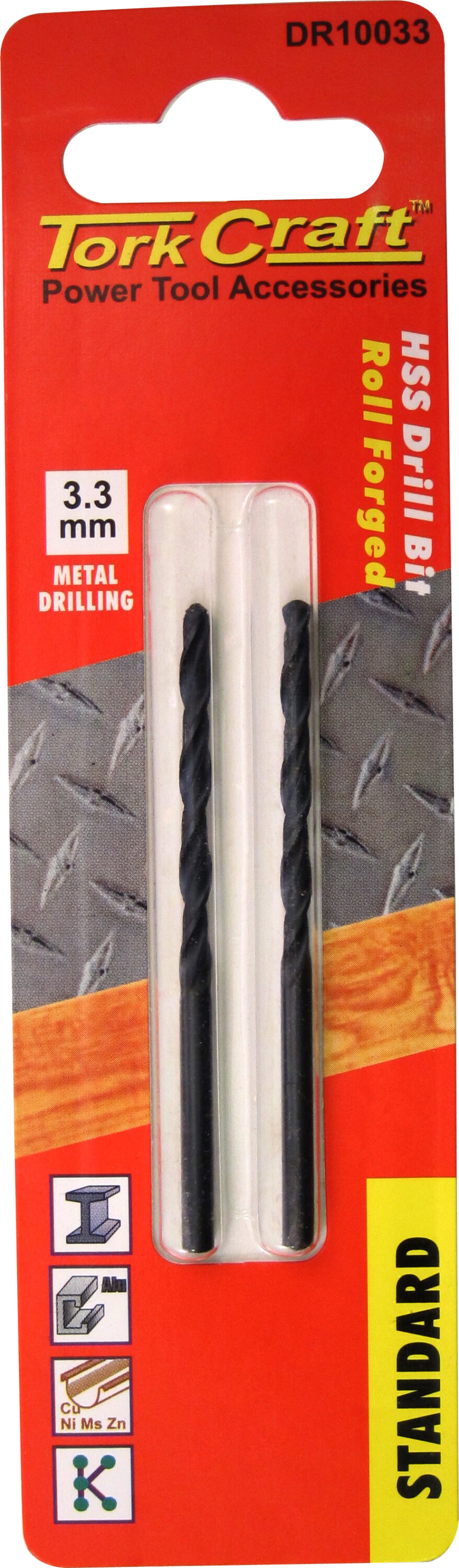 Tork Craft Drill Bit HSS Standard 3.3mm ( 2) Card DR10033