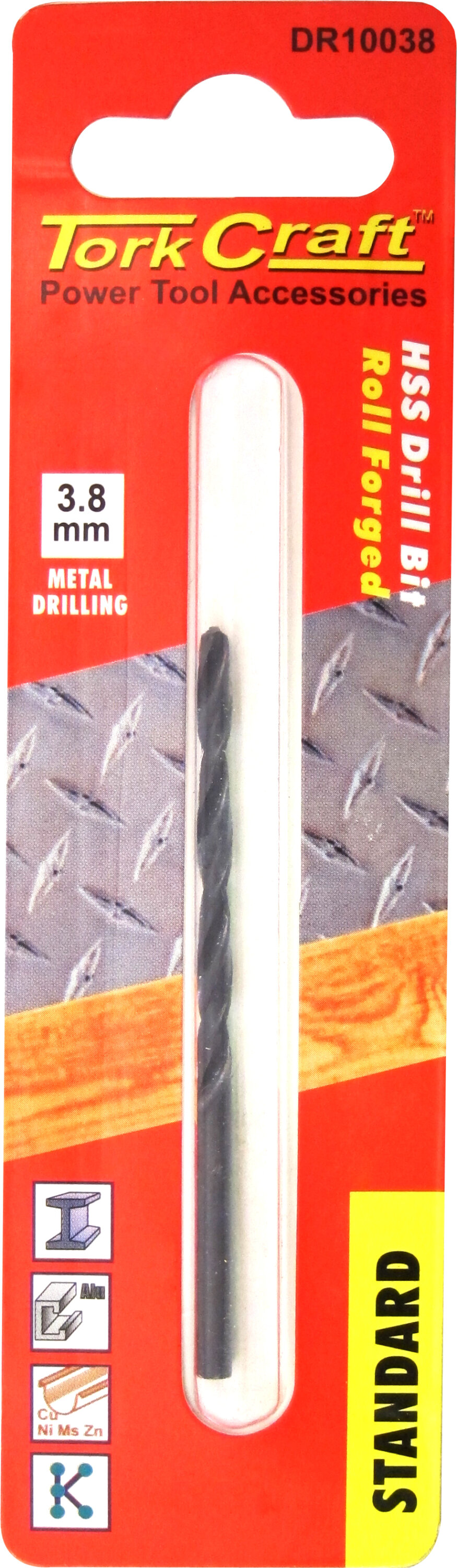 Tork Craft Drill Bit HSS Standard 3.8mm (1) Card DR10038