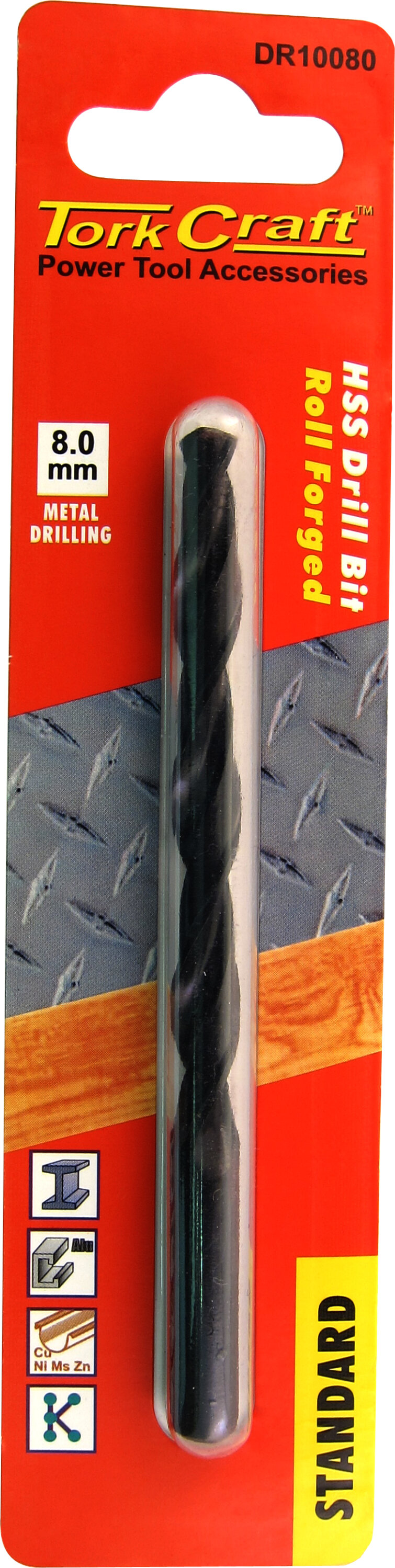 Tork Craft Drill Bit HSS Standard 8.0mm ( 1) Card DR10080