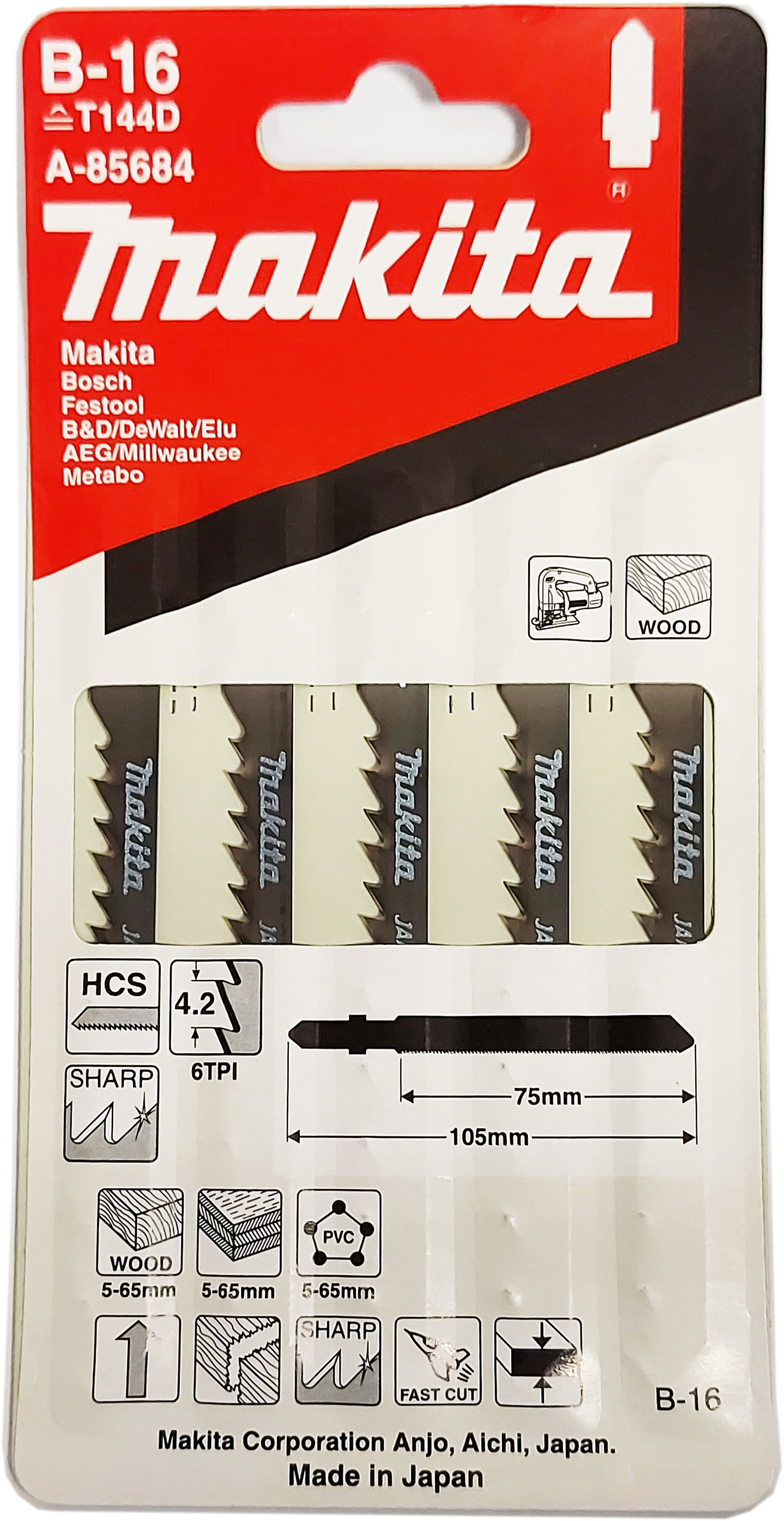Makita Jigsaw Blade T-Shank B-16 T144D (5) A-85684