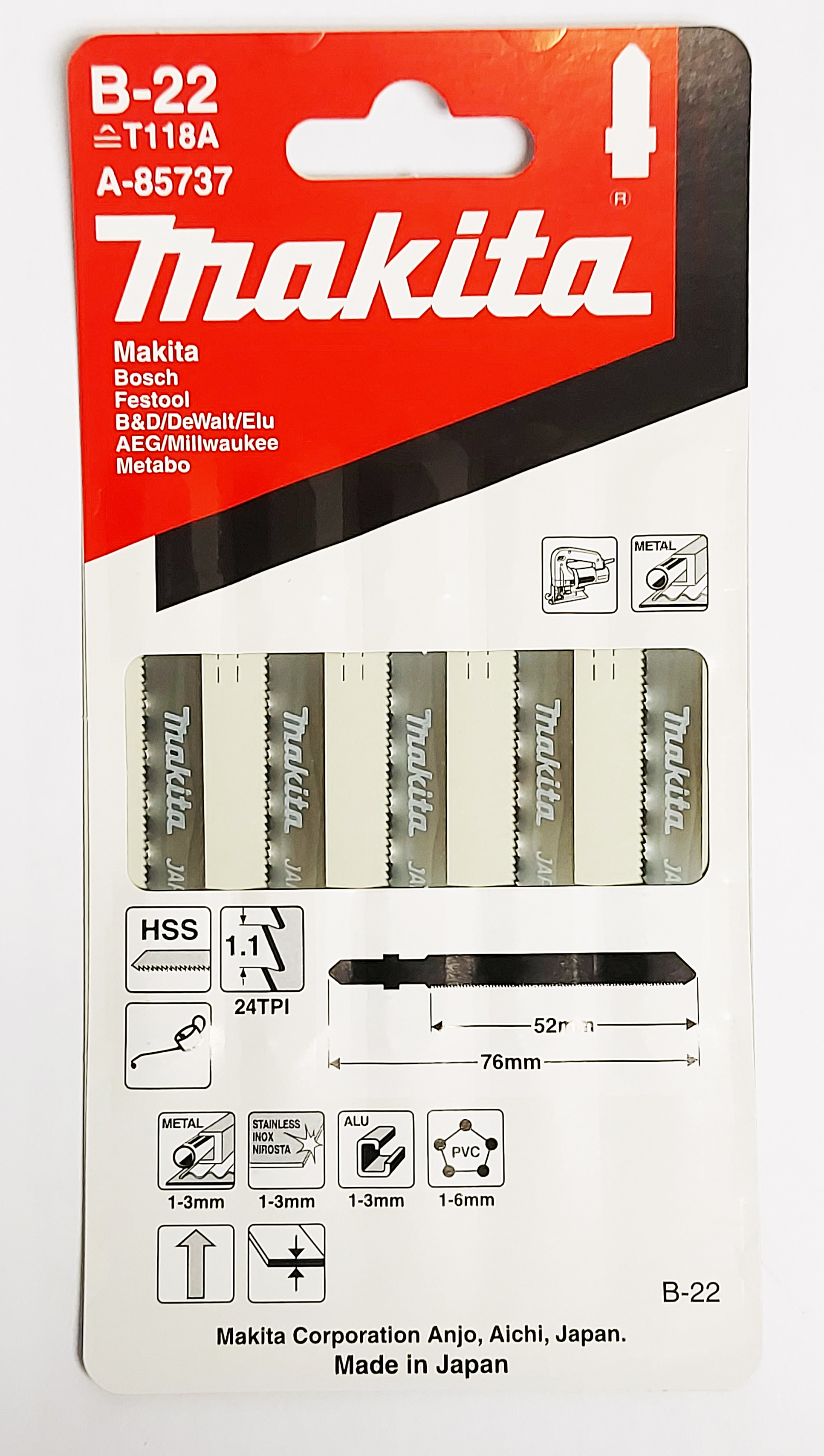 Makita Jigsaw Blade T-Shank B-22 T118A (5) A-85737