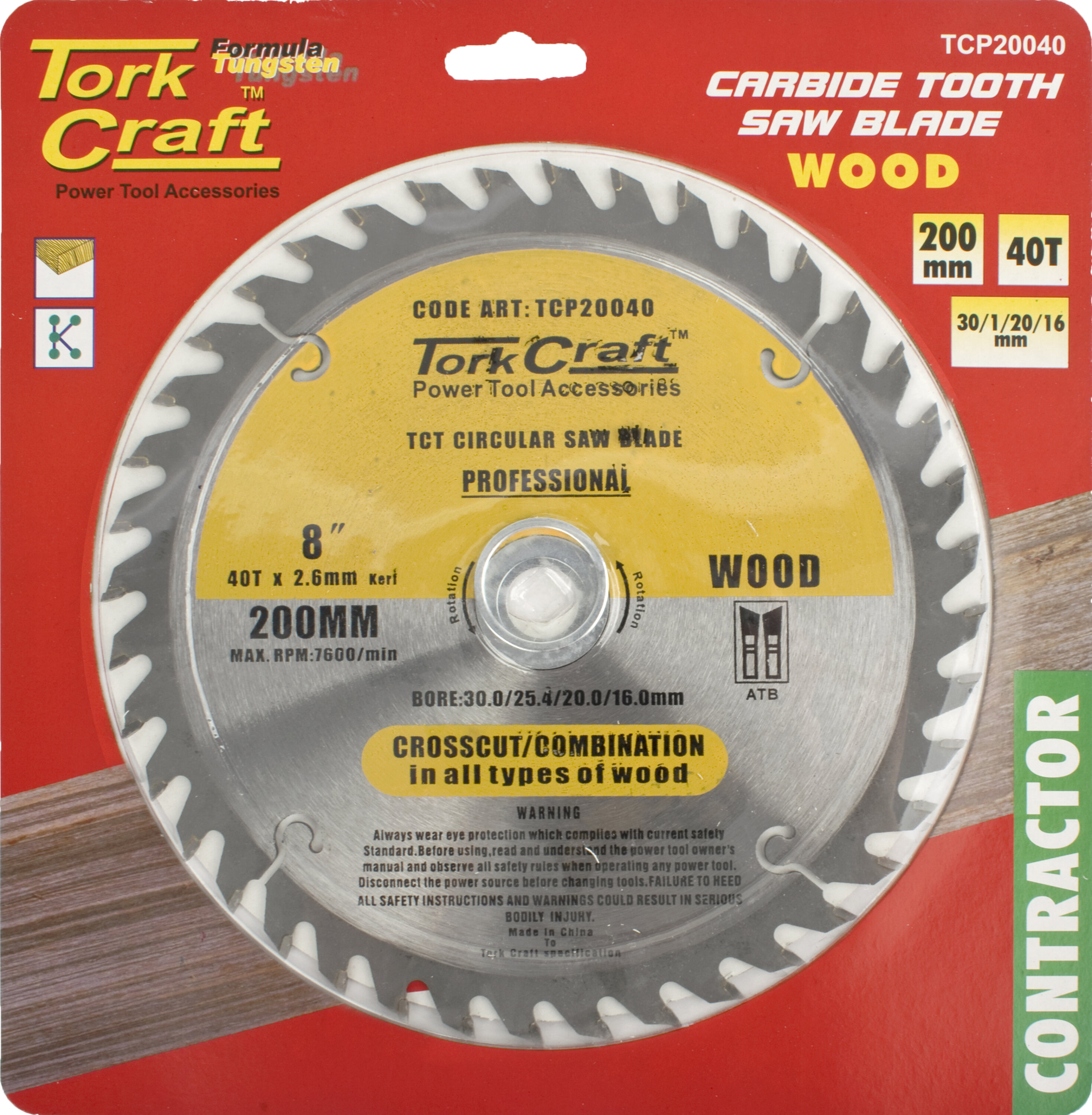 Tork Craft Blade Circular Saw TCT 200x 40T 30/1/20/16 Contractor TCP19