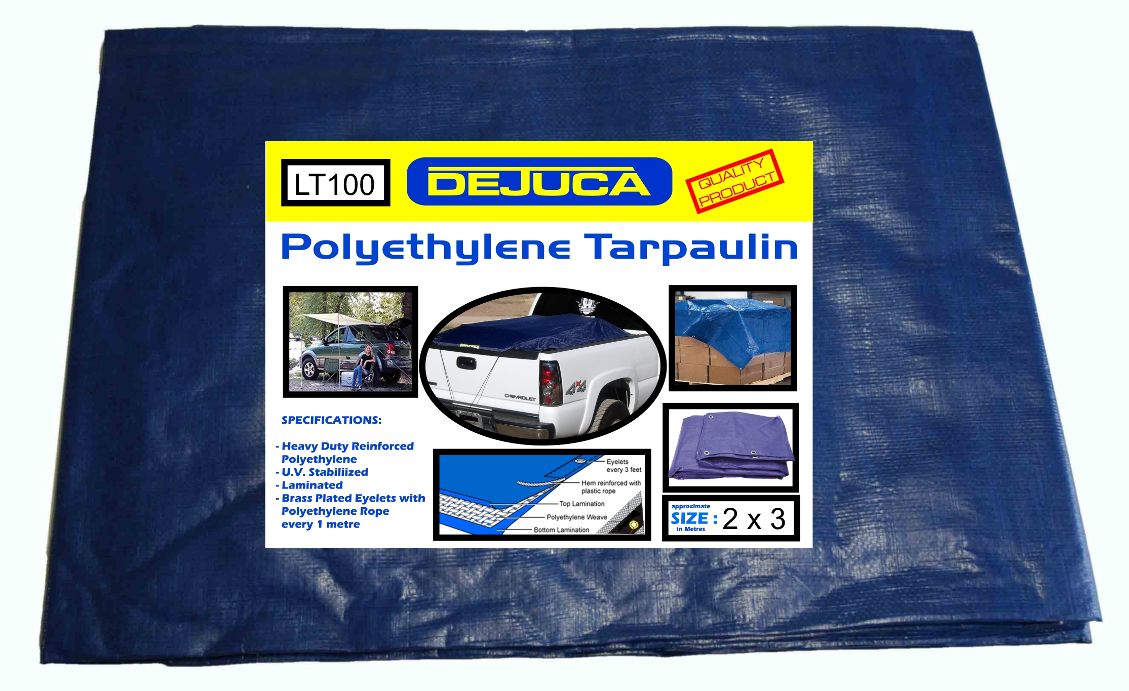 Tarpaulin Polyethylene 2.0 x 3.0m Blue & Rope Dejuca LT101