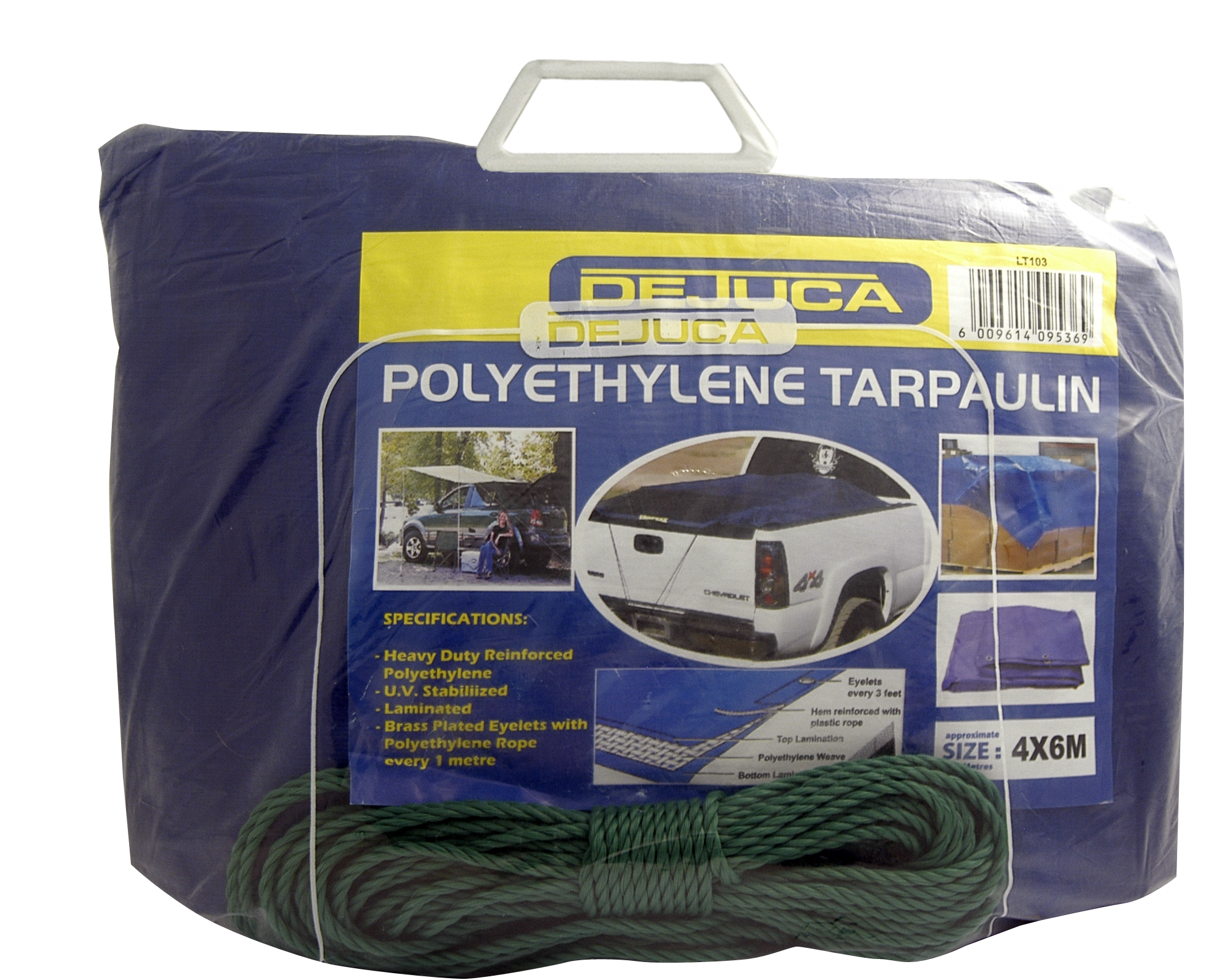 Tarpaulin Polyethylene 4.0 x 6.0m Blue & Rope Dejuca LT104
