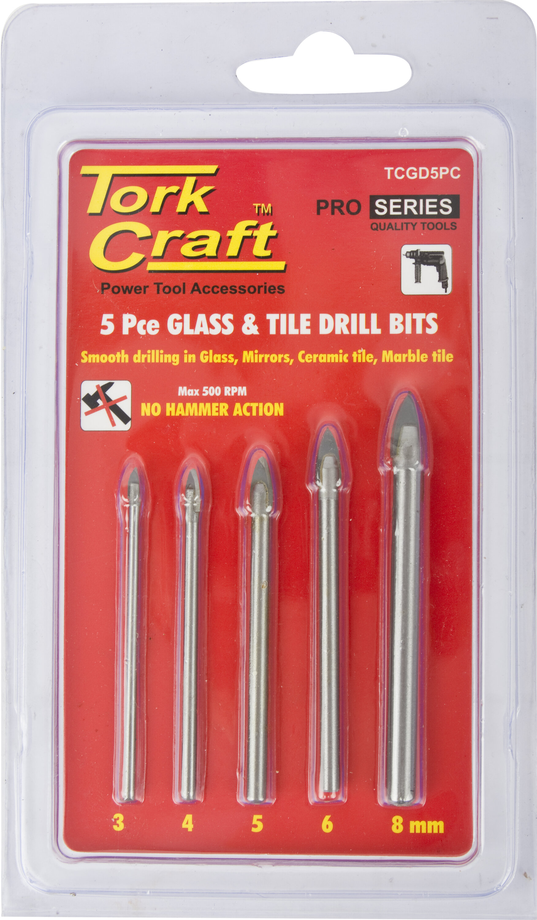 Tork Craft Drill Bit Glass & Tile Set 5Pce