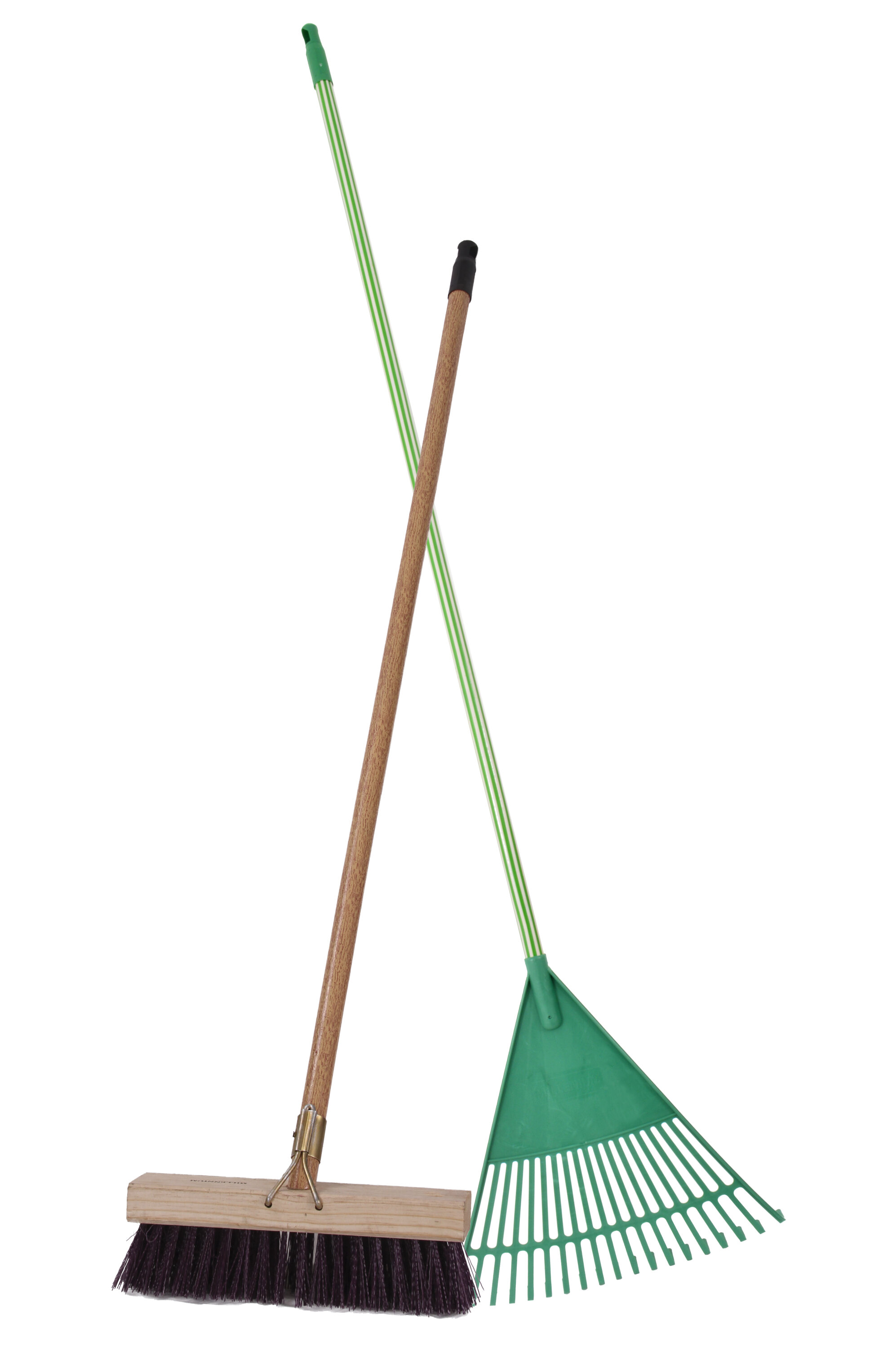 Academy Leaf Rake & Gutter Broom Wooden Handle Combo F8785
