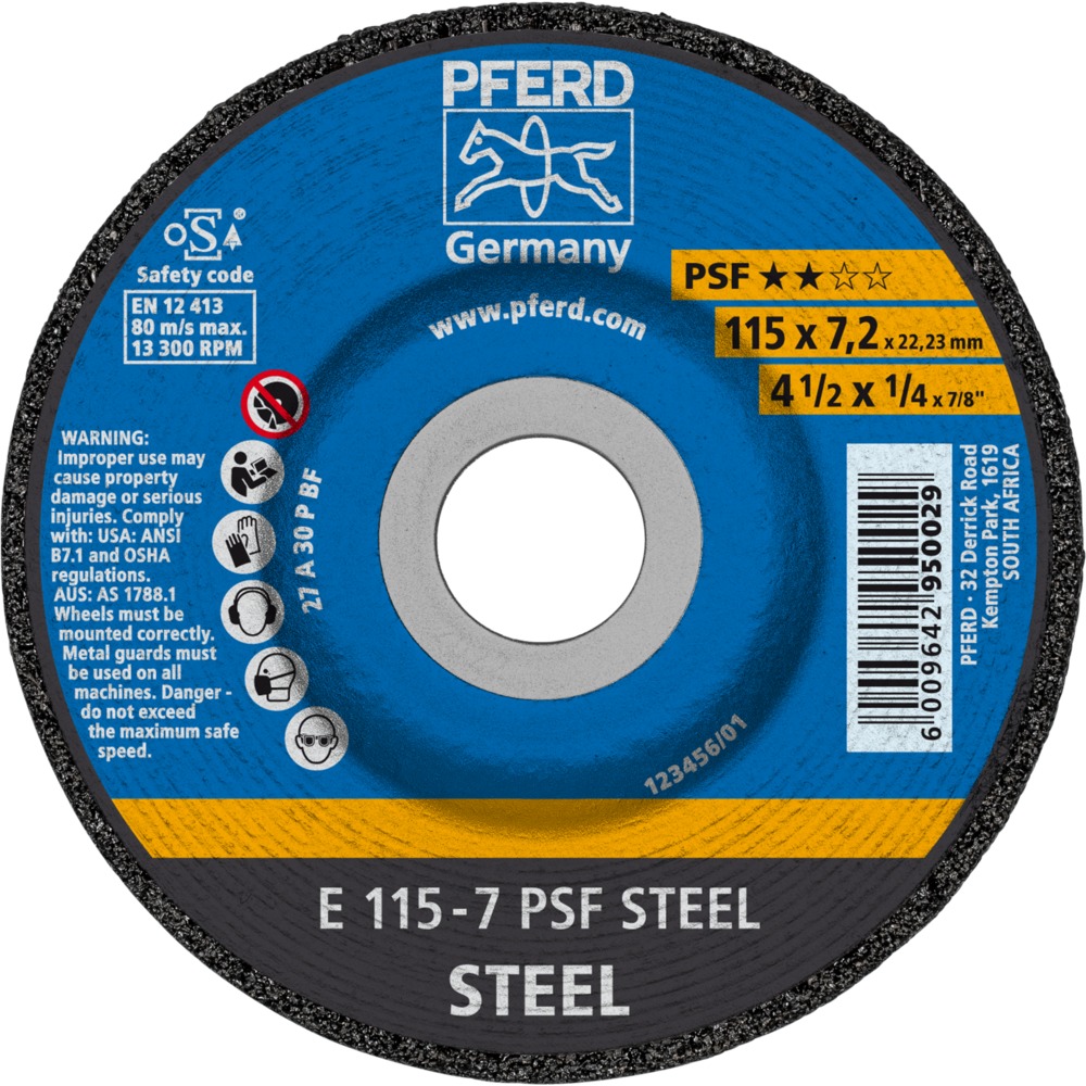 Pferd Grinding Disc Steel 115x6x22.23mm P30 Ps Forte