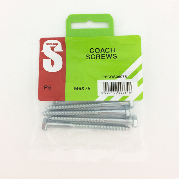 Safetop Coach Screw  6x 75mm (  5)