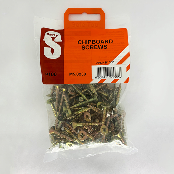 Safetop Screw Chipboard Pozi #10  5.0x 30mm ( 100)