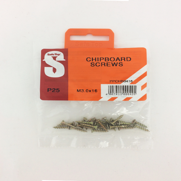Safetop Chipboard Screw Pozi No.4 3.0x16mm (25)