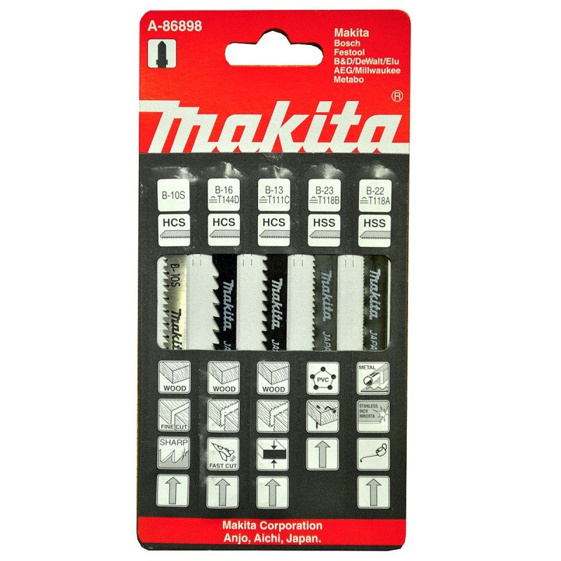 Makita Blade Jigsaw T-Shank Set Assorted (5) A-86898