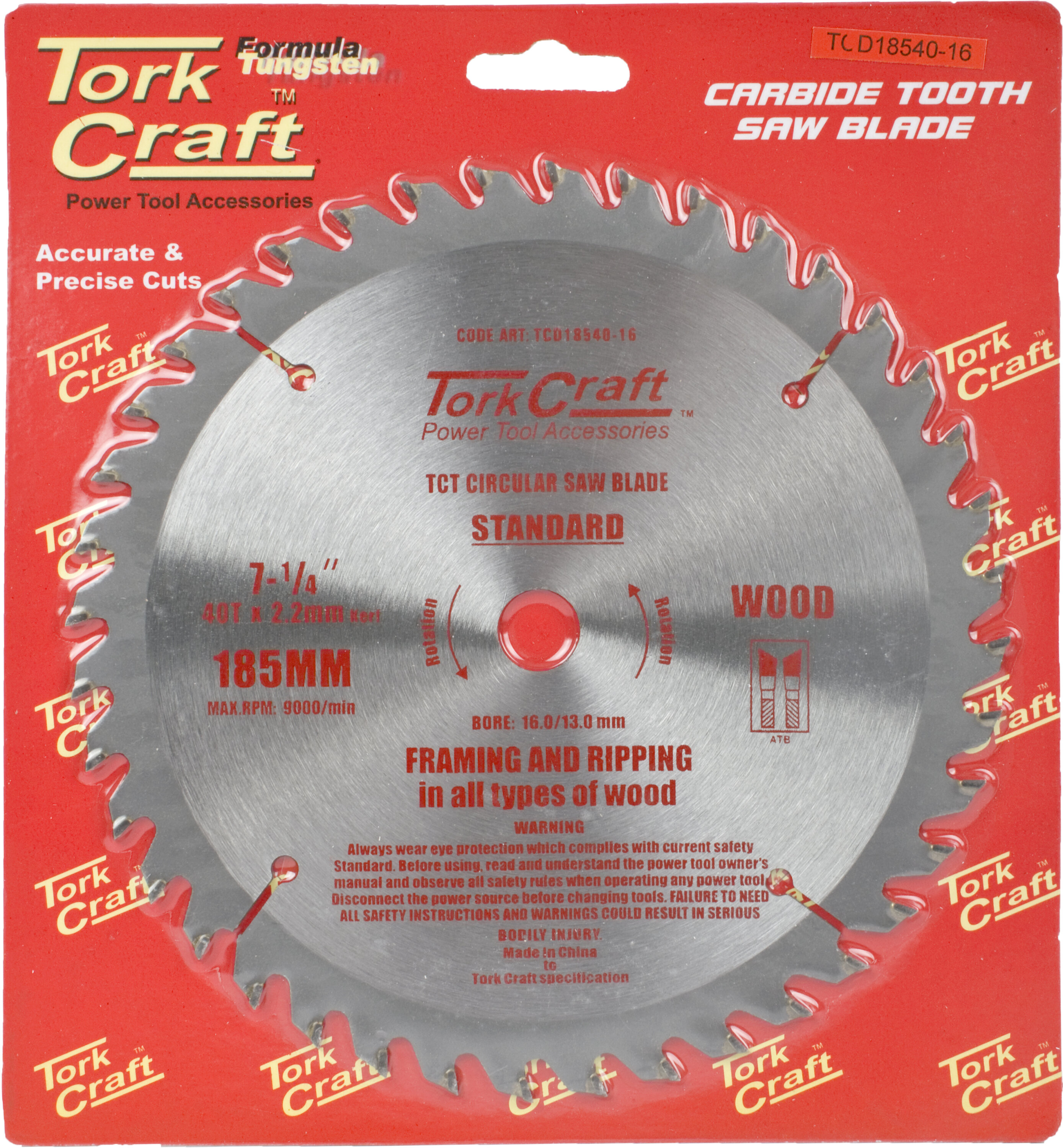 Tork Craft Blade Circular Saw G.P 185x 40T 16 TCD18540-16