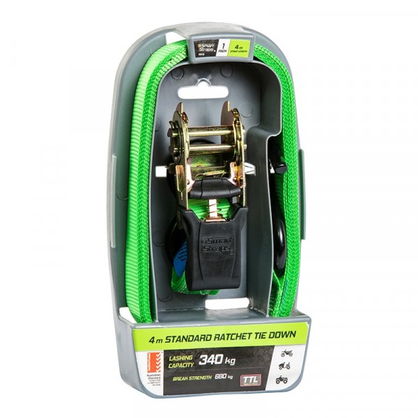 Tie Down Ratchet 4.0m Pad Green Smart Straps AO625/7785