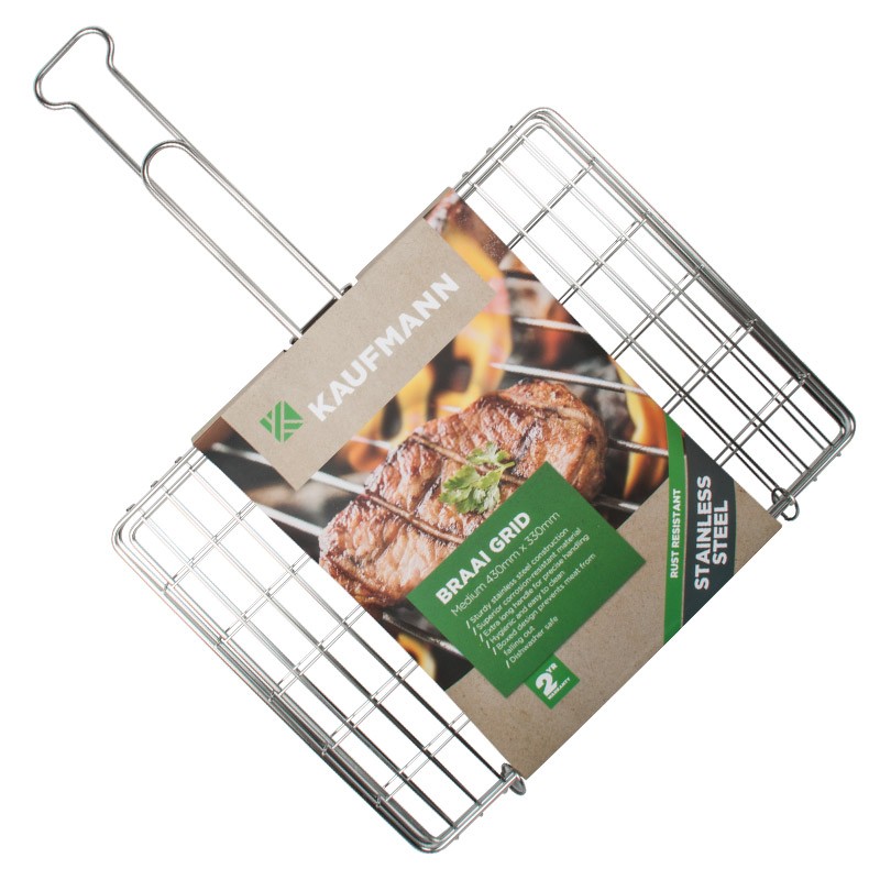 Braai Grid Box Medium 430mm Stainless Steel Kaufmann V0404188