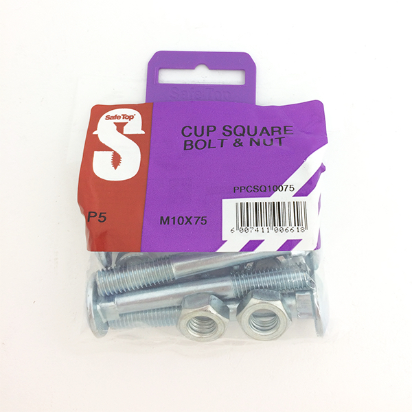 Safetop Cup Square Bolt & Nut 10x 75mm ( 5) PPCSQ10076