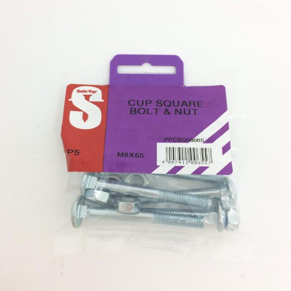 Safetop Cup Square Bolt & Nut 8x 65mm ( 5) PPCSQ0866