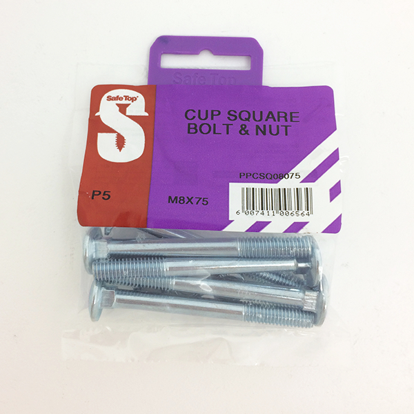 Safetop Cup Square Bolt & Nut 8x 75mm ( 5) PPCSQ0876