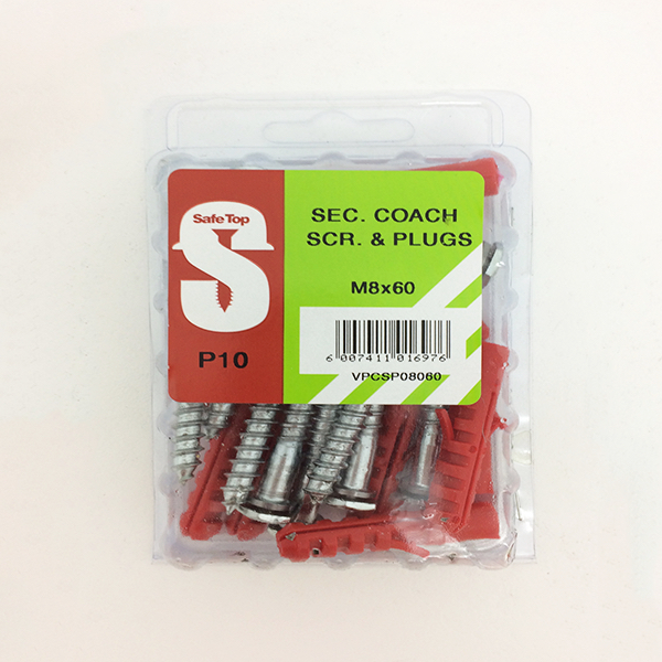 Safetop Coach Screw Security and Plug  8x 60mm ( 10) VPCSP0860