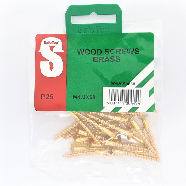 Safetop Wood Brass Screw 8x38 (25) STWB838