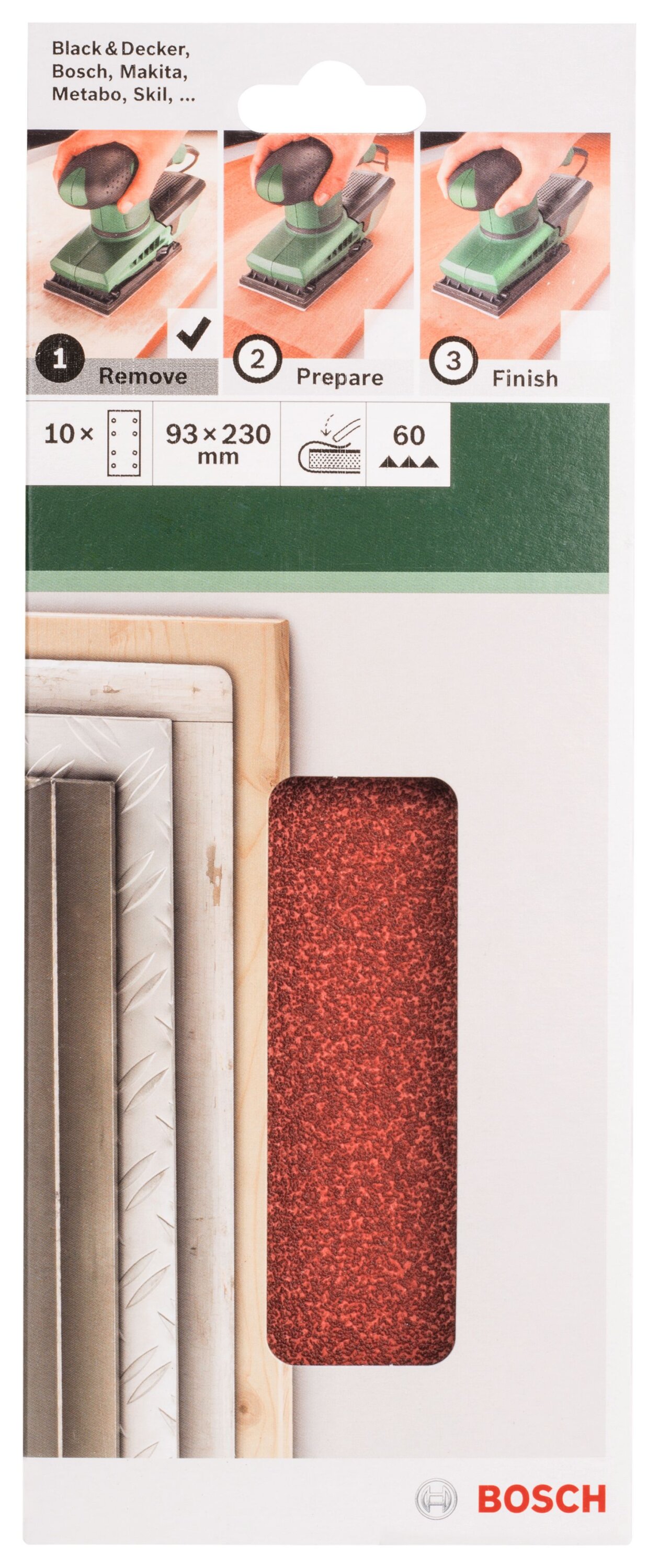 Bosch Sanding Sheet 93x230mm P 60 (10) Clamp 8Holes 2609256A95