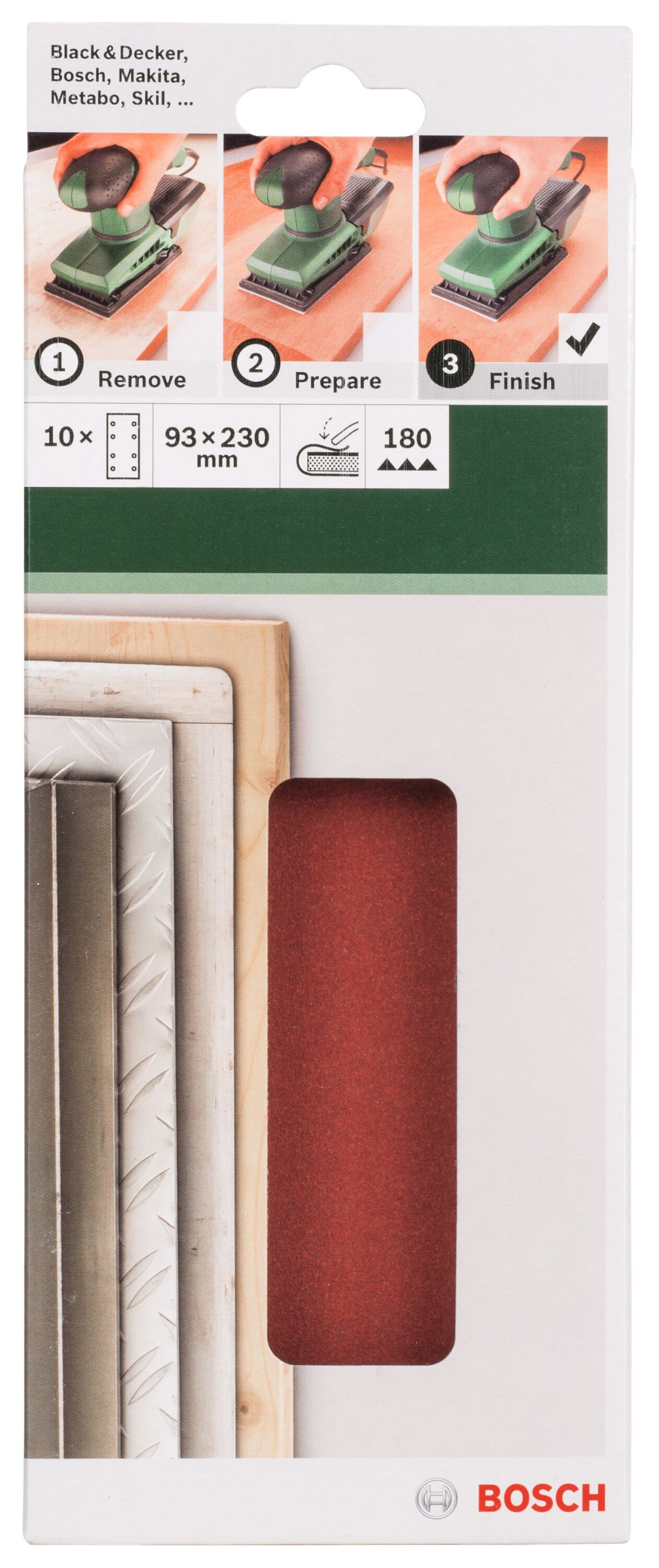 Bosch Sanding Sheet 93x230mm P180 (10) Clamp 8Holes 2609256A98