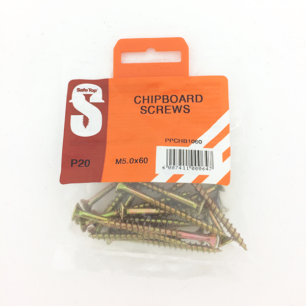 Safetop Chipboard Screw Pozi No.10 5.0x60mm (20)