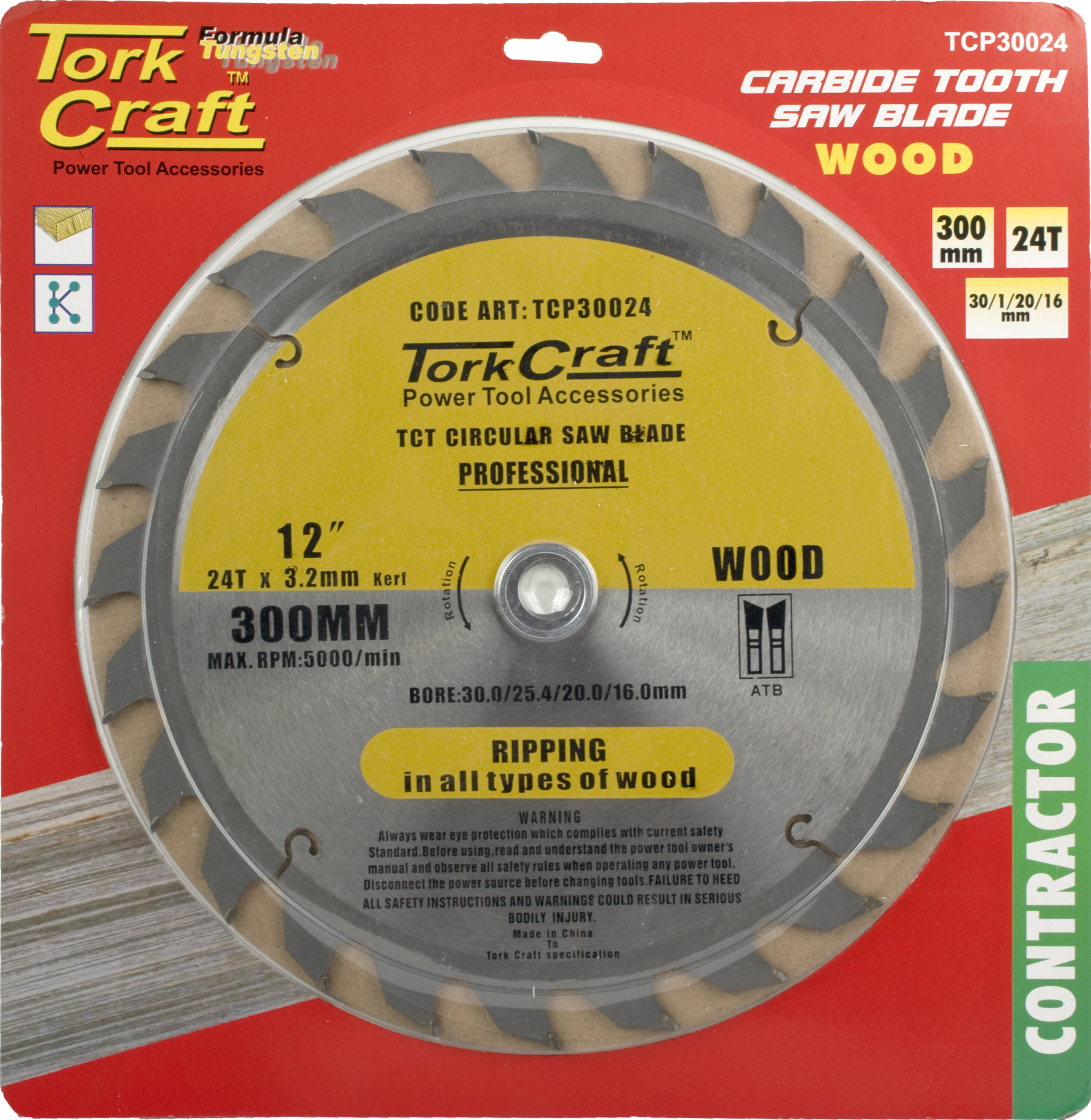 Tork Craft Blade Circular Saw TCT 300x 24T 30/1/20/16 Cont TCP30023