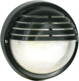 Bulkhead Round Eyelid Black PVC & Glass 1XE27 185mm IP54 BH024
